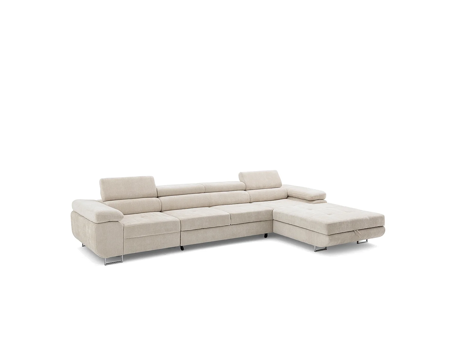 Canapé d'angle ALONZO MAXI Droite avec fonction couchage 128x210 Chenille Beige
