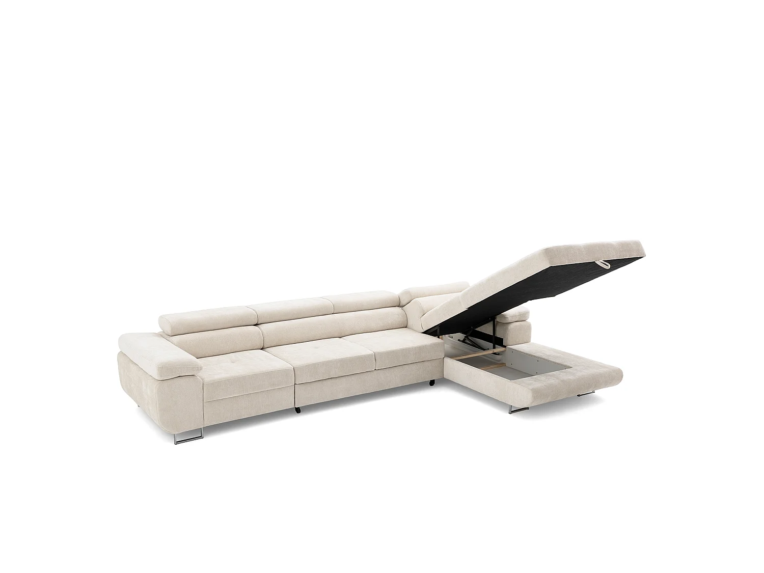 Canapé d'angle ALONZO MAXI Droite avec fonction couchage 128x210 Chenille Beige