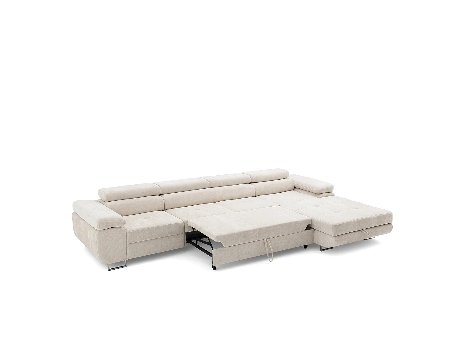 Canapé d'angle ALONZO MAXI Droite avec fonction couchage 128x210 Chenille Beige