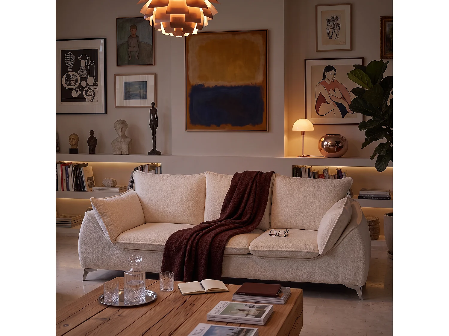 Canapé 3 places MELANI 252 cm en velours creme