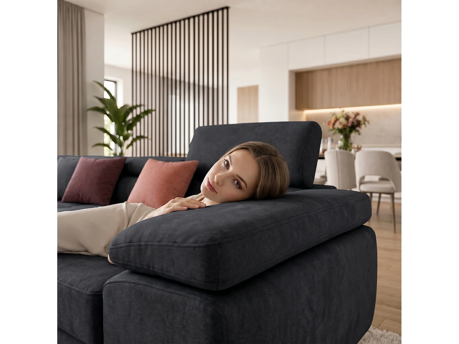 Canapé d’angle gauche WILD XXL convertible 125x240 avec coffre de rangement Graphite