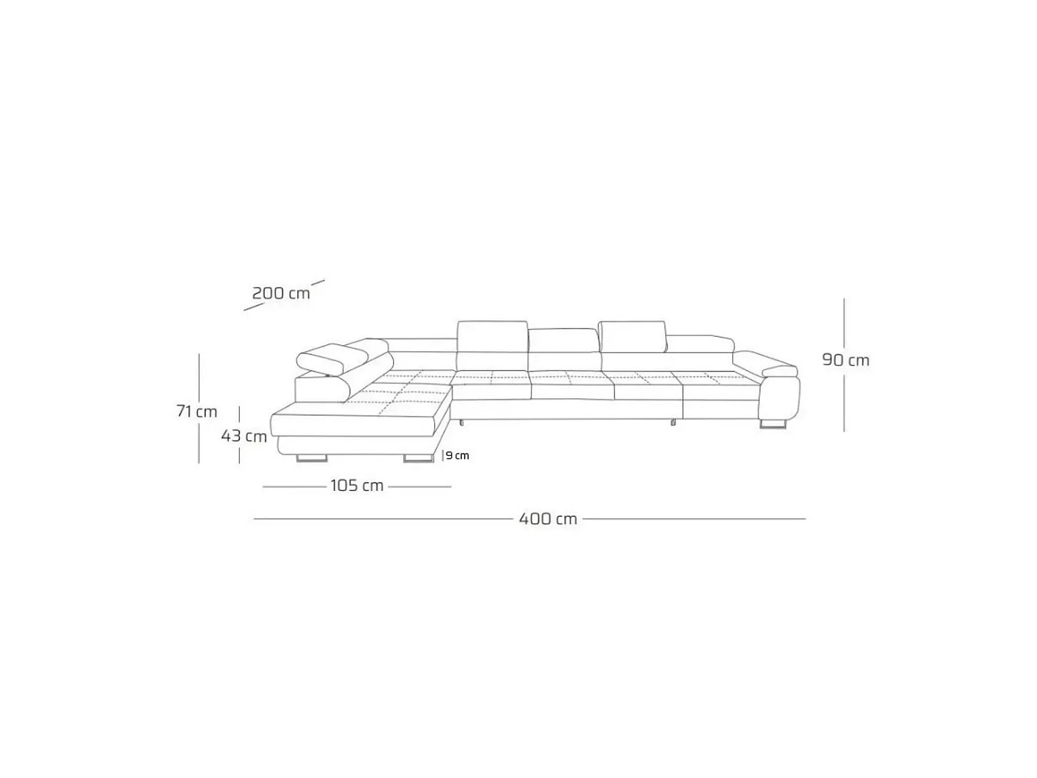 Canapé d’angle gauche WILD XXL convertible 125x240 avec coffre de rangement Graphite