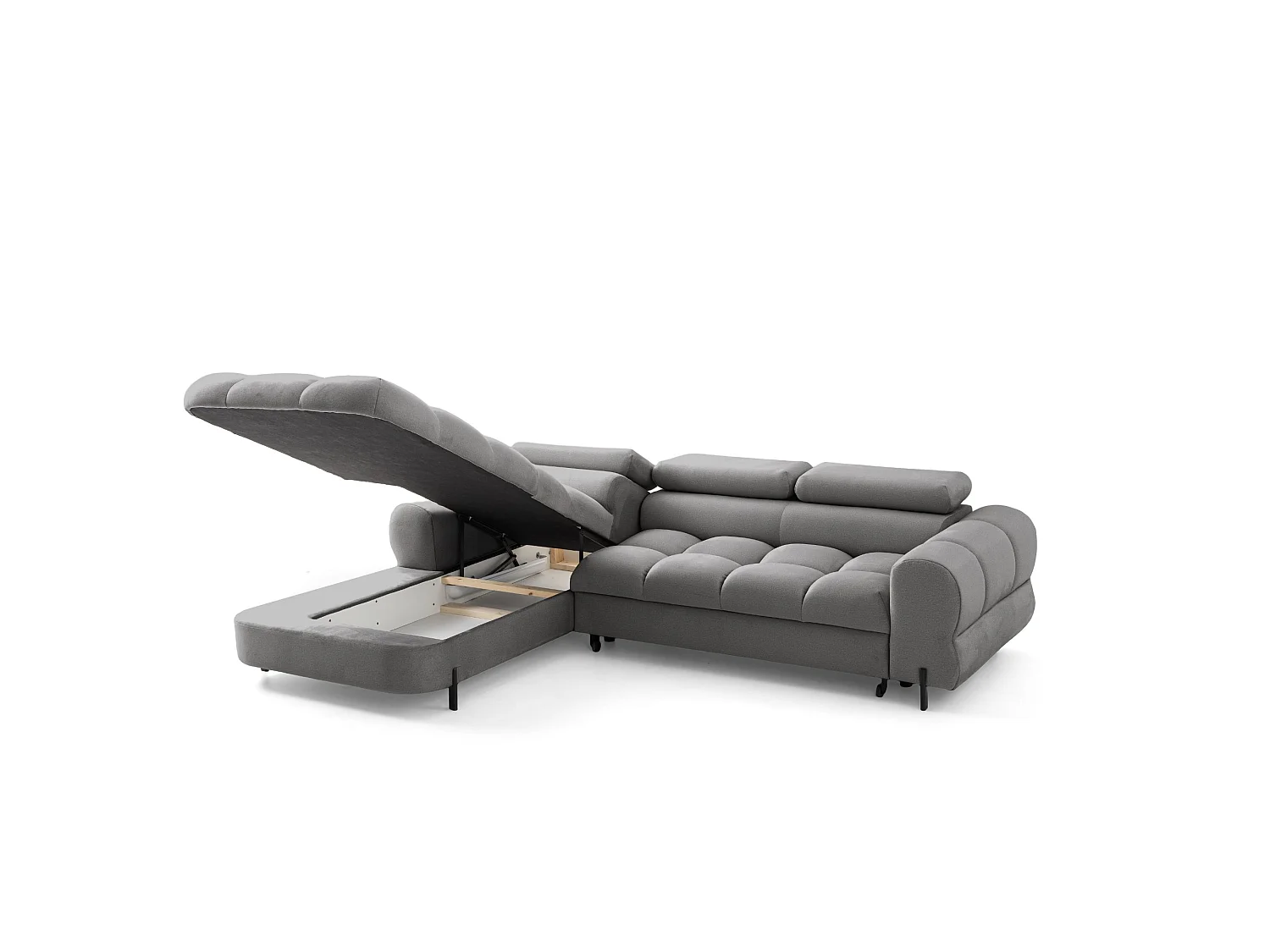 Canapé d’angle UFFO L gauche convertible 260 × 195 cm en velours gris clair