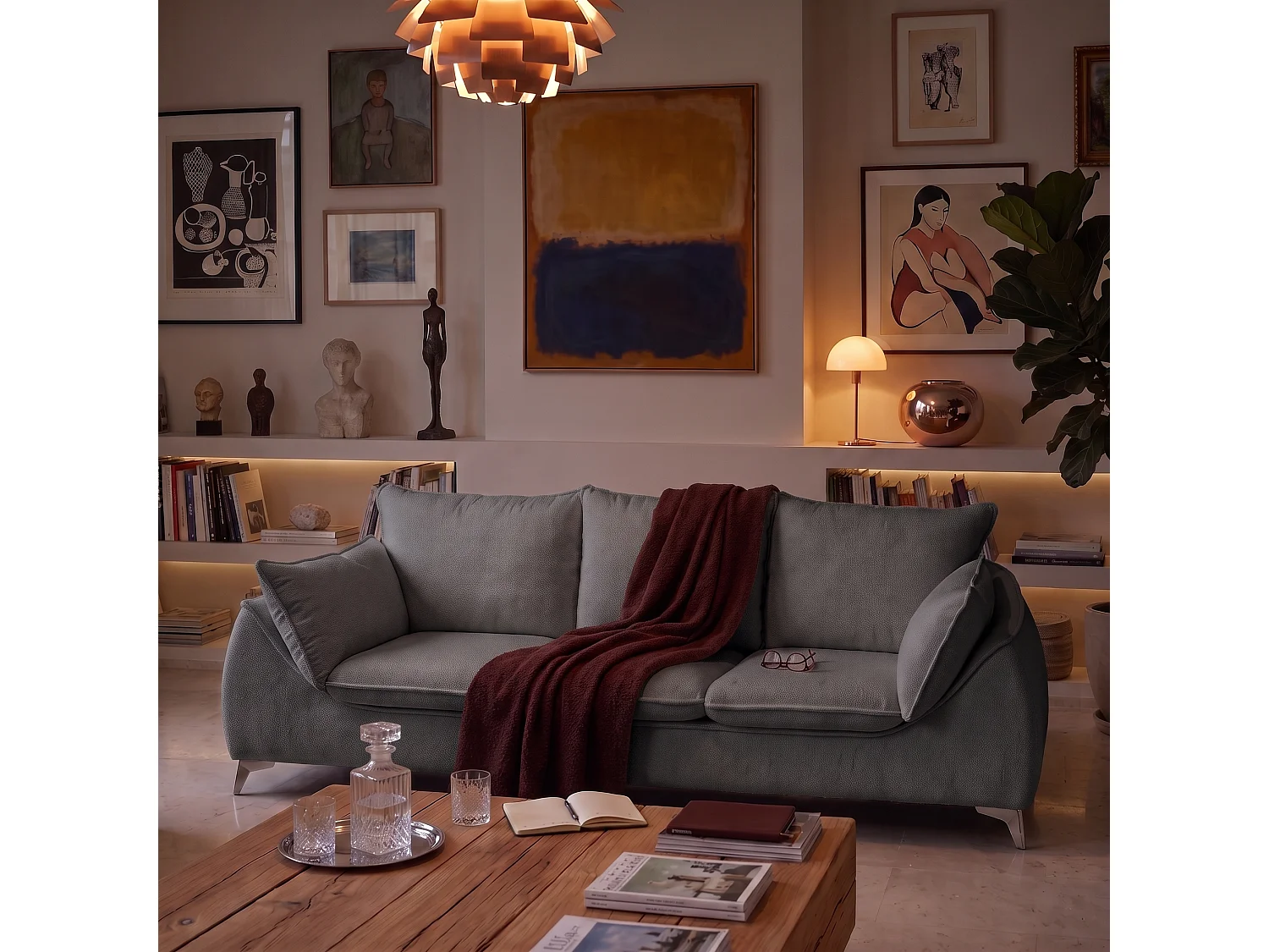 Canapé 3 places MELANI 252 cm en velours gris