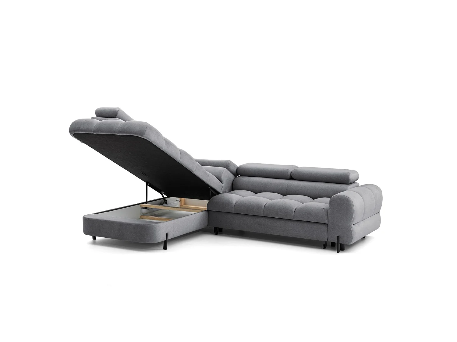 Canapé d'angle BOWL L Gauche avec fonction couchage 125x195 Velours Gris foncé