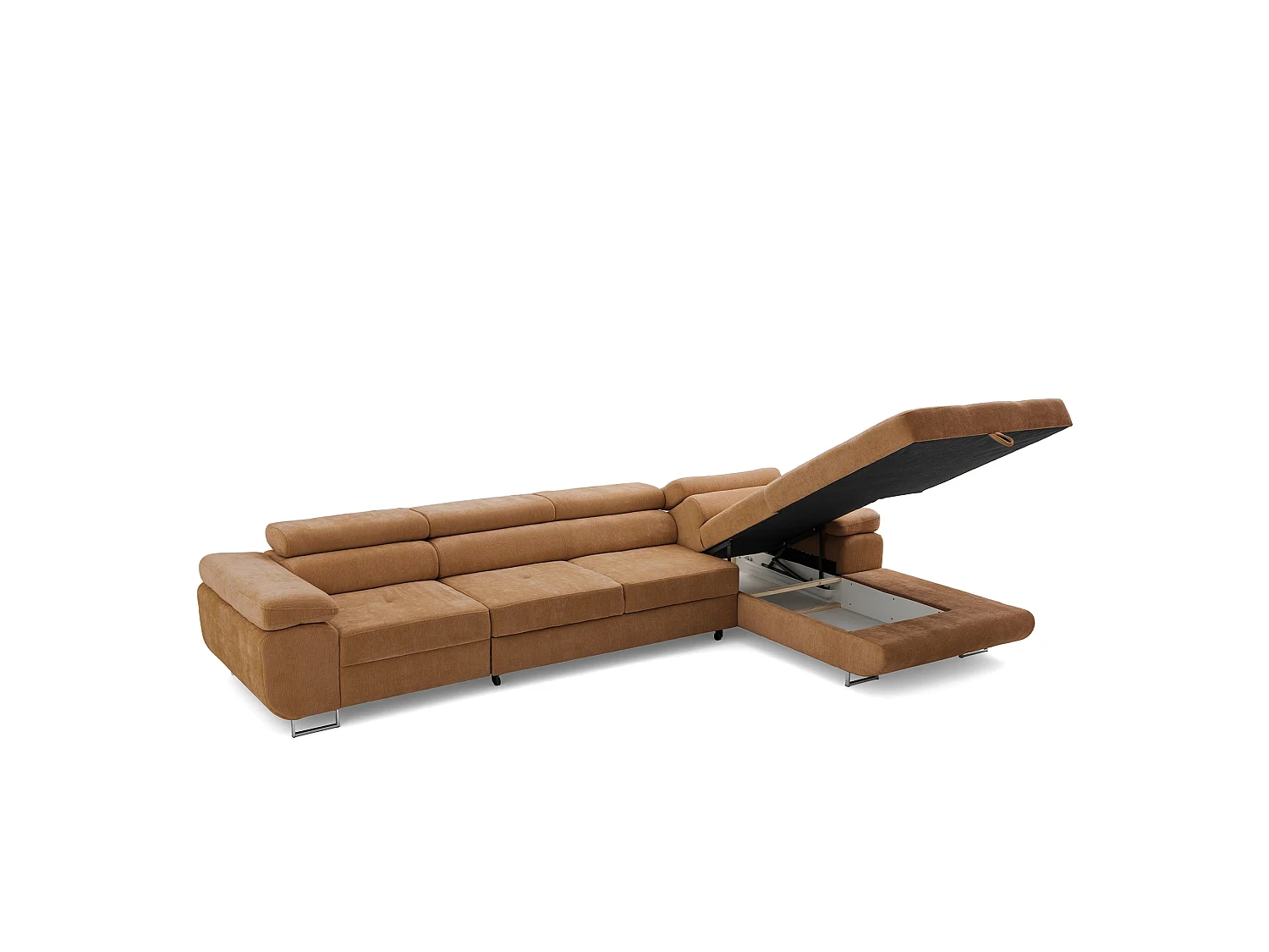 Canapé d'angle ALONZO MAXI Droite avec fonction couchage 125x195 Chenille Marron