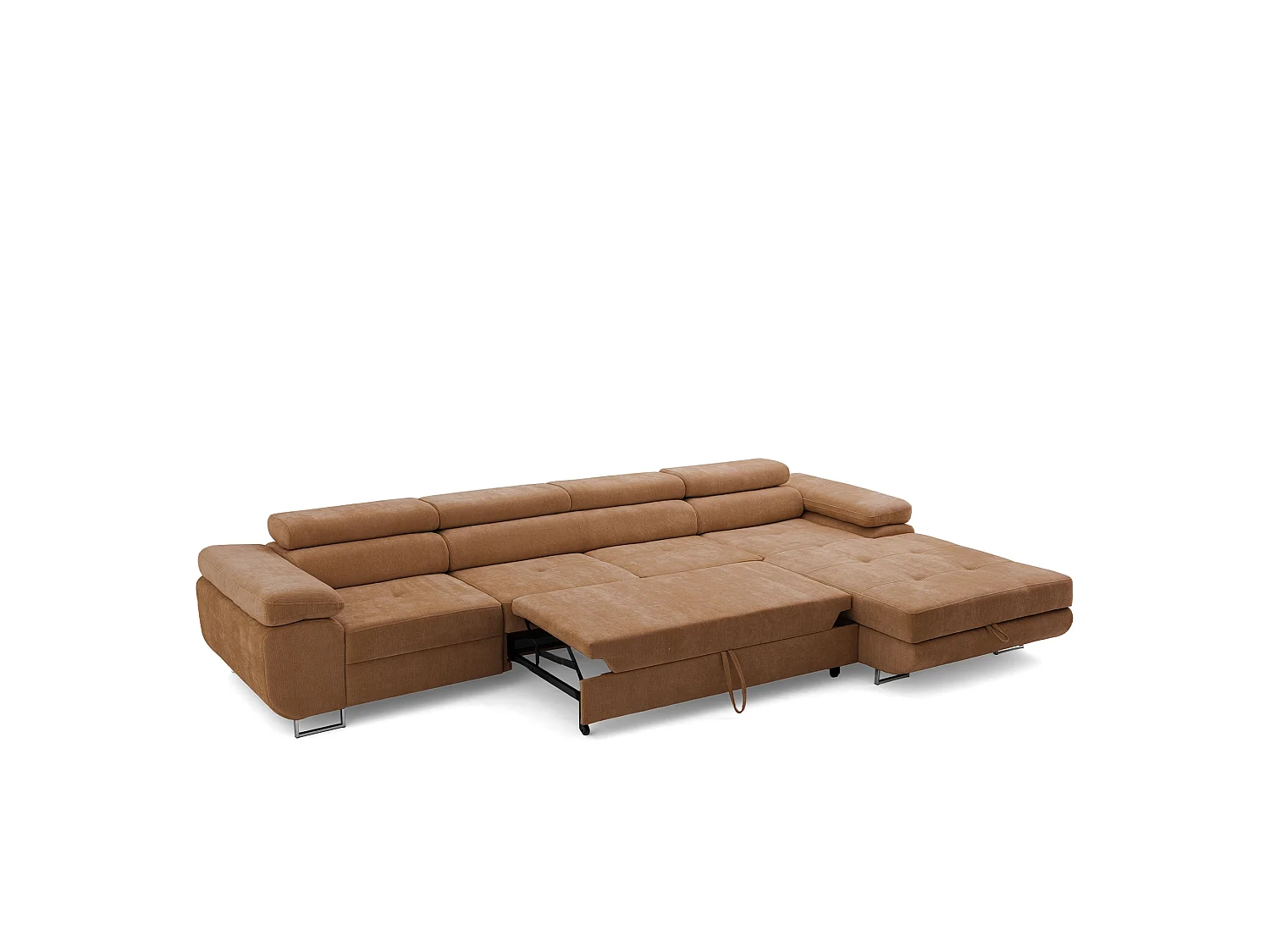 Canapé d'angle ALONZO MAXI Droite avec fonction couchage 125x195 Chenille Marron