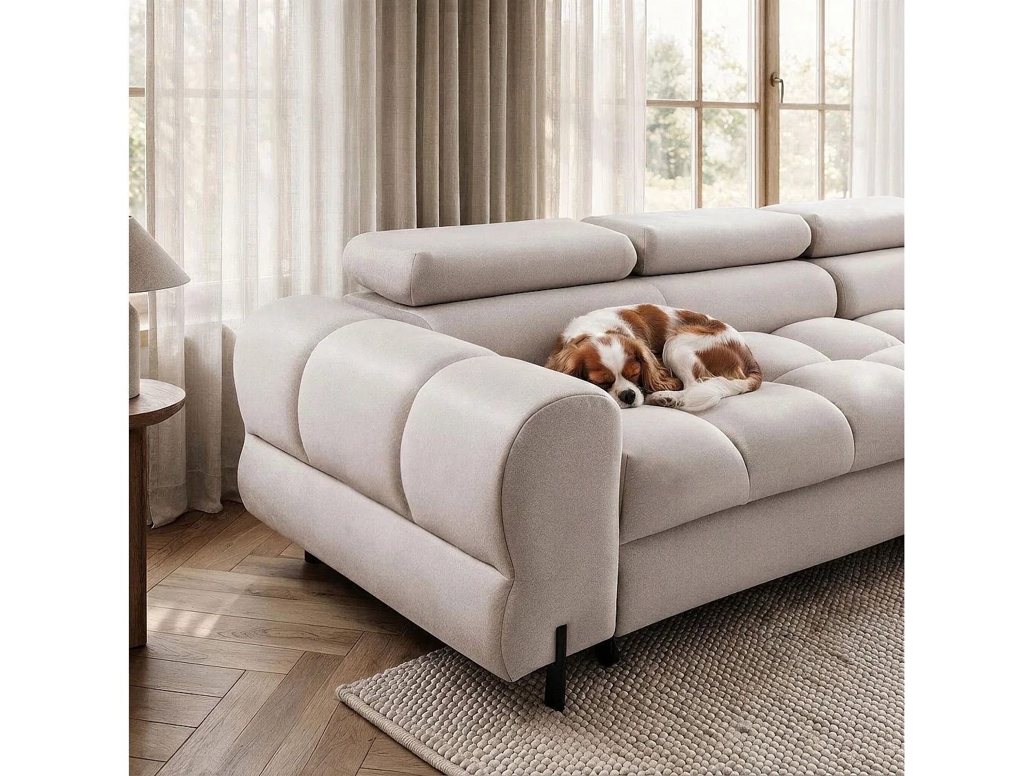 Canapé d’angle UFFO L droite convertible 260 × 195 cm en velours creme