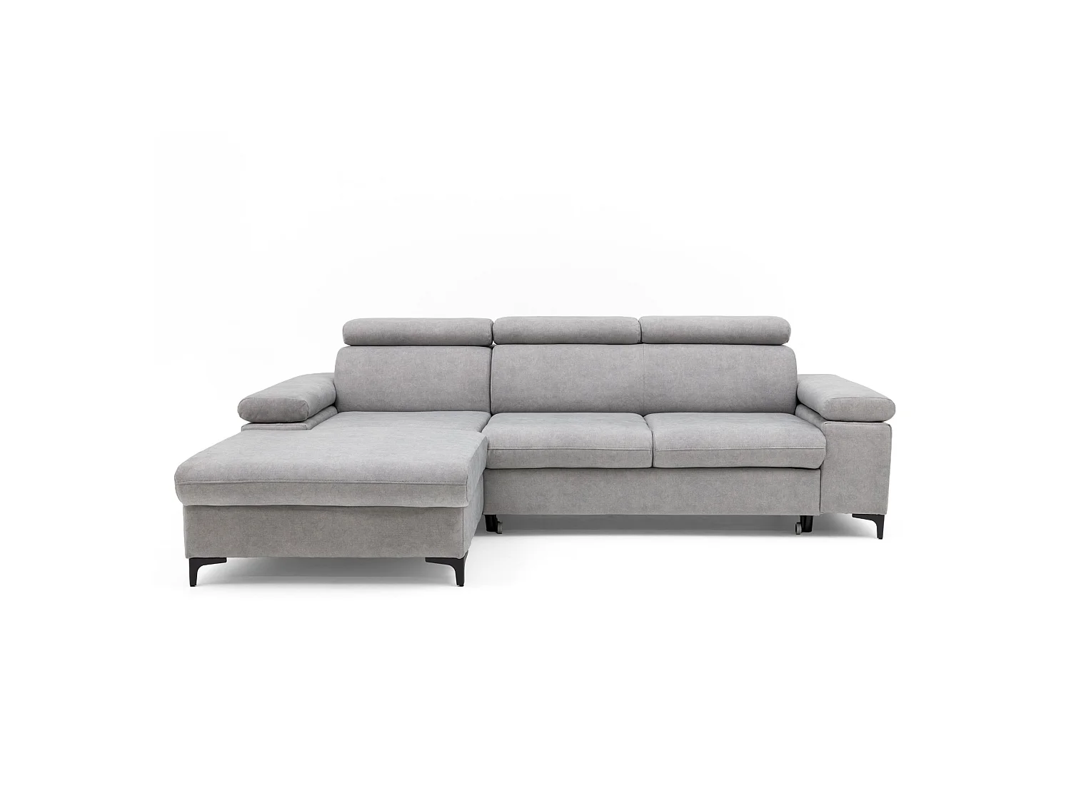 Canapé d’angle MAVIC L gauche avec fonction couchage en velours 126 x 200 cm gris clair