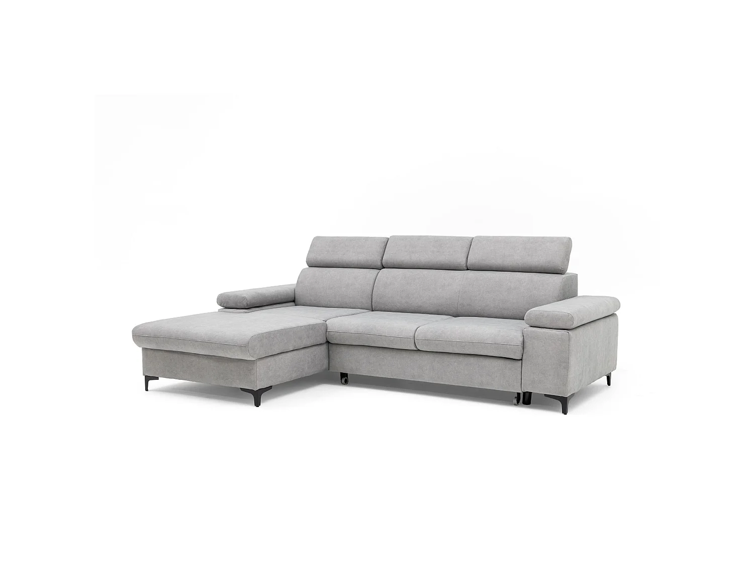 Canapé d’angle MAVIC L gauche avec fonction couchage en velours 126 x 200 cm gris clair