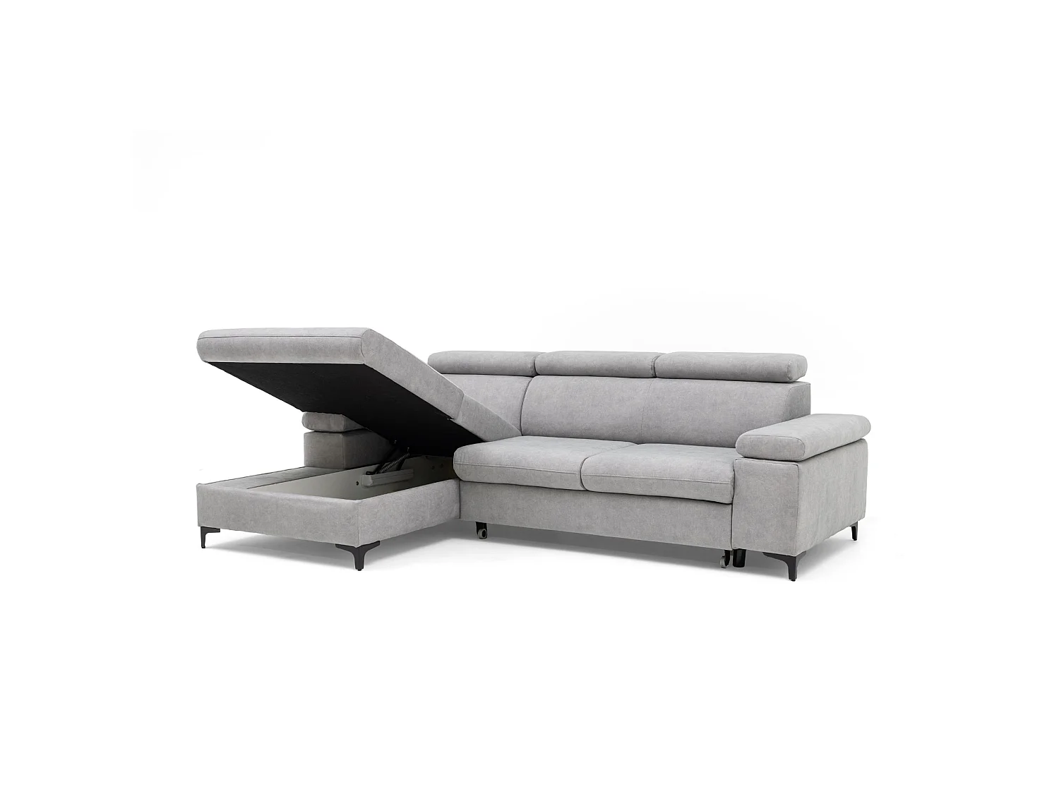 Canapé d’angle MAVIC L gauche avec fonction couchage en velours 126 x 200 cm gris clair