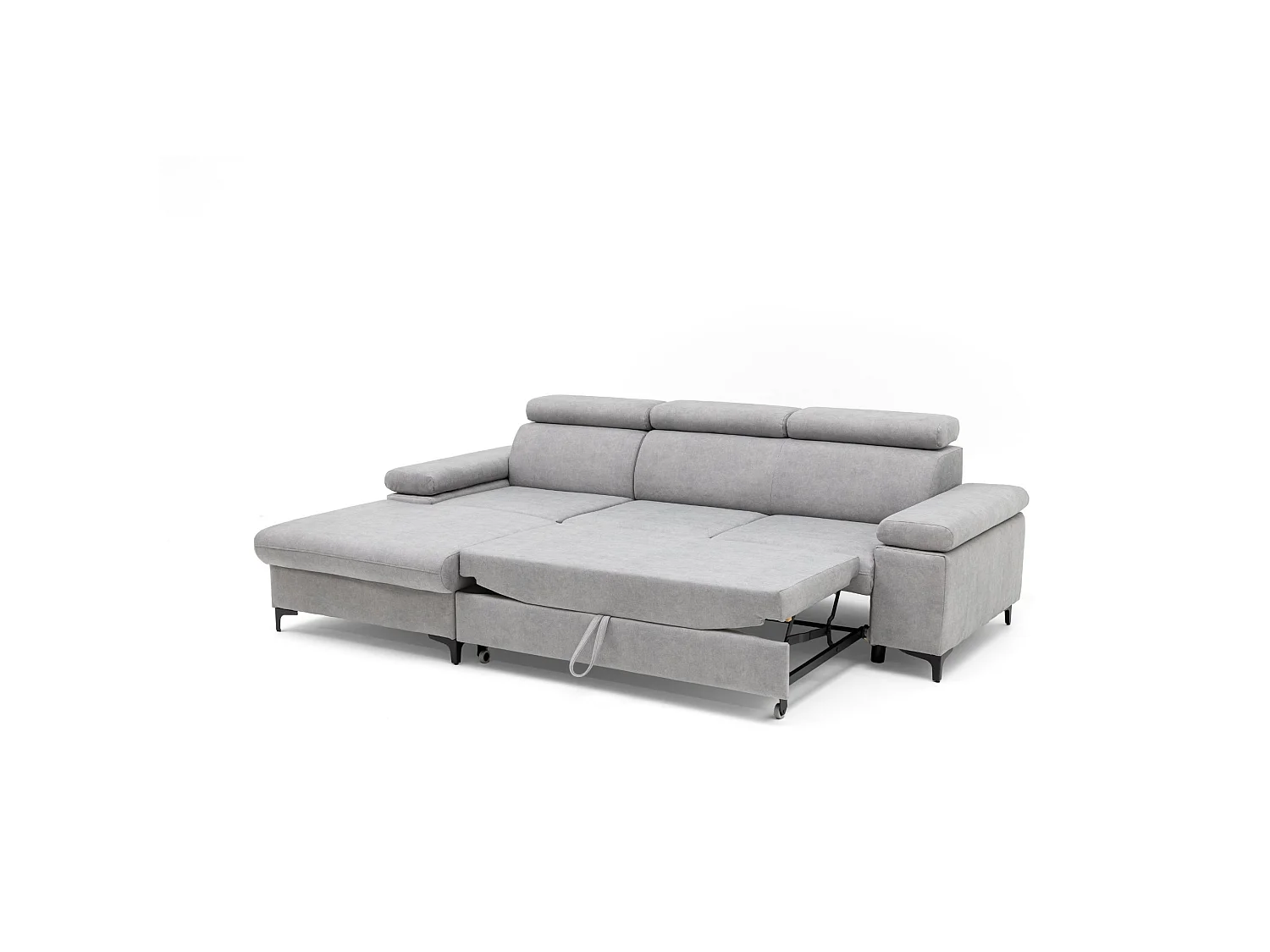 Canapé d’angle MAVIC L gauche avec fonction couchage en velours 126 x 200 cm gris clair