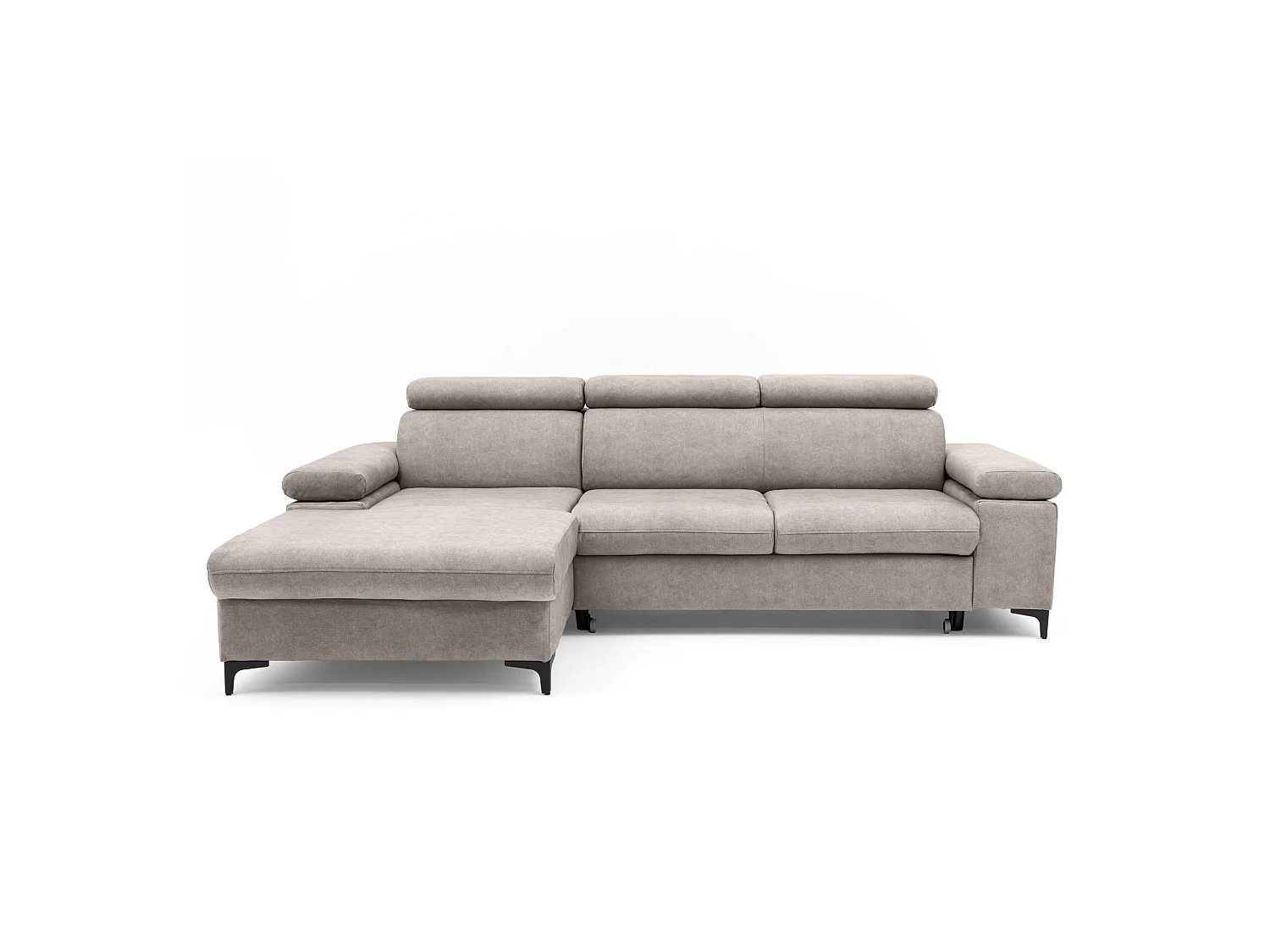 Canapé d’angle MAVIC L gauche avec fonction couchage en velours 126 x 200 cm creme