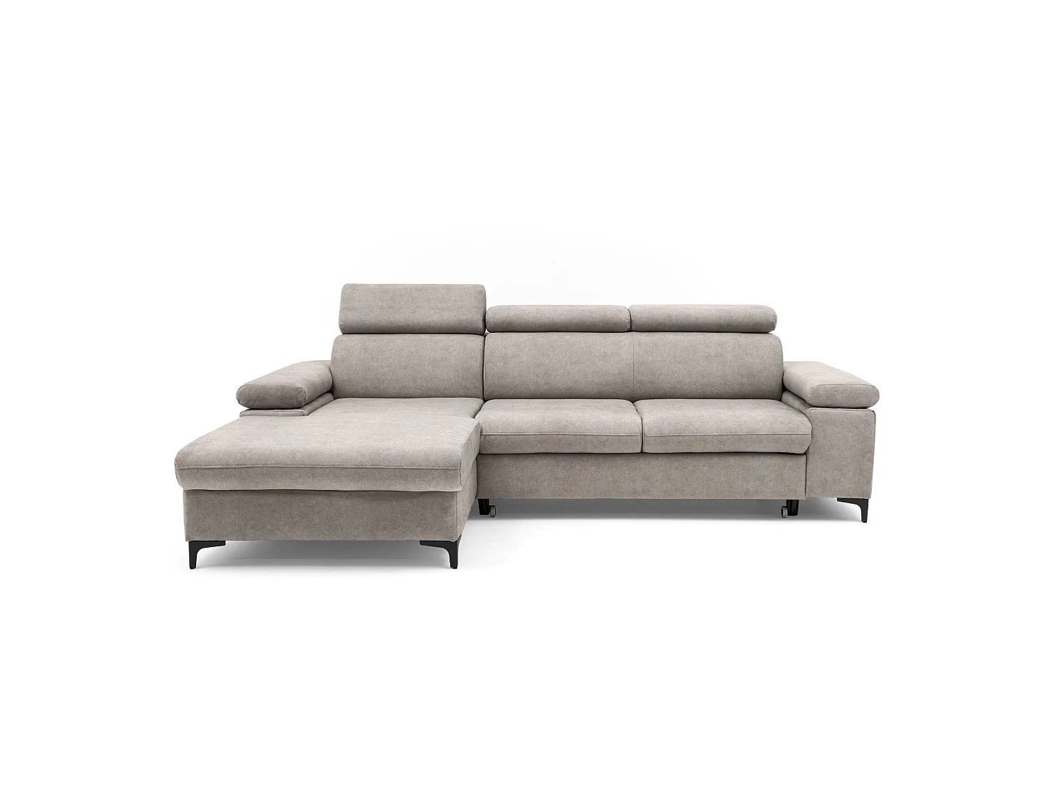 Canapé d’angle MAVIC L gauche avec fonction couchage en velours 126 x 200 cm creme