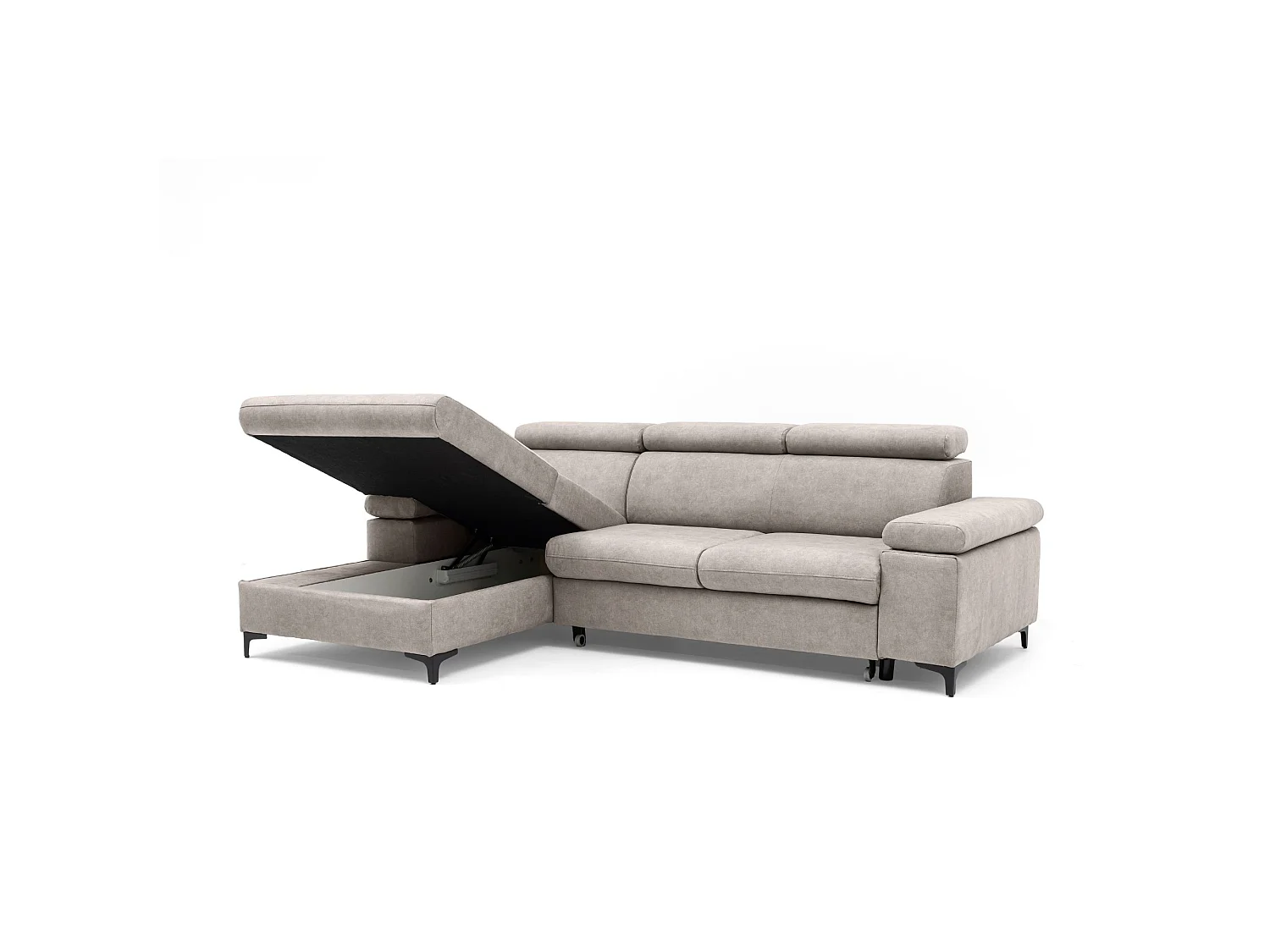 Canapé d’angle MAVIC L gauche avec fonction couchage en velours 126 x 200 cm creme