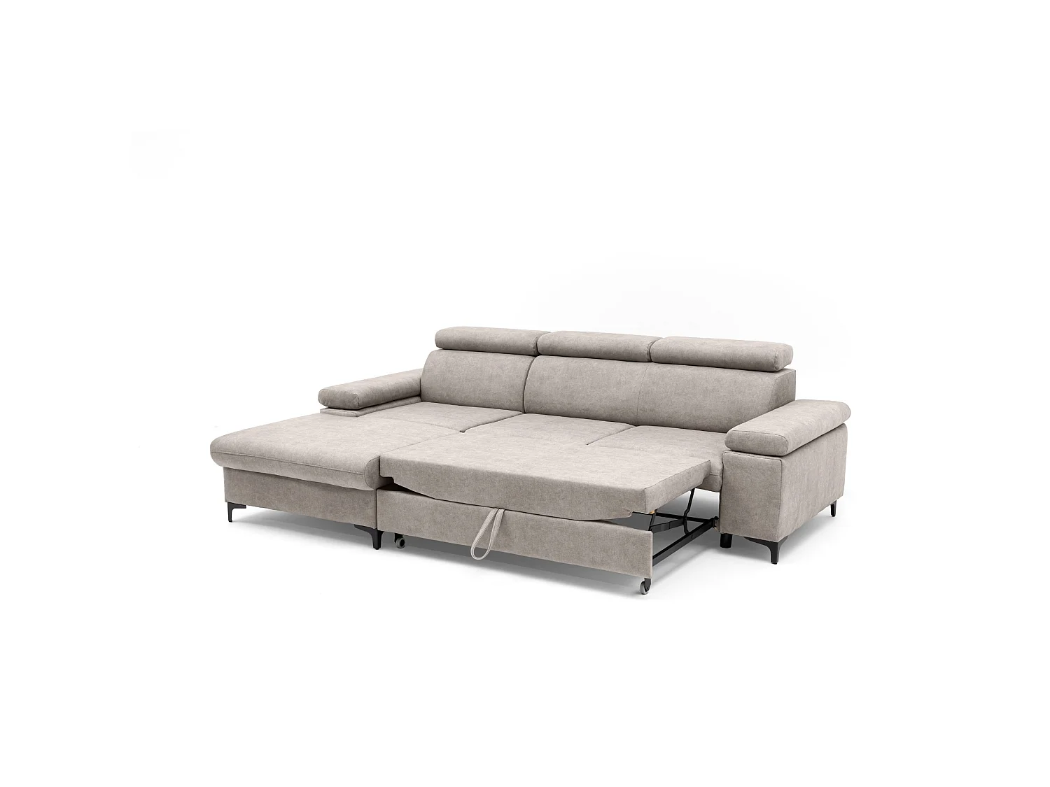 Canapé d’angle MAVIC L gauche avec fonction couchage en velours 126 x 200 cm creme