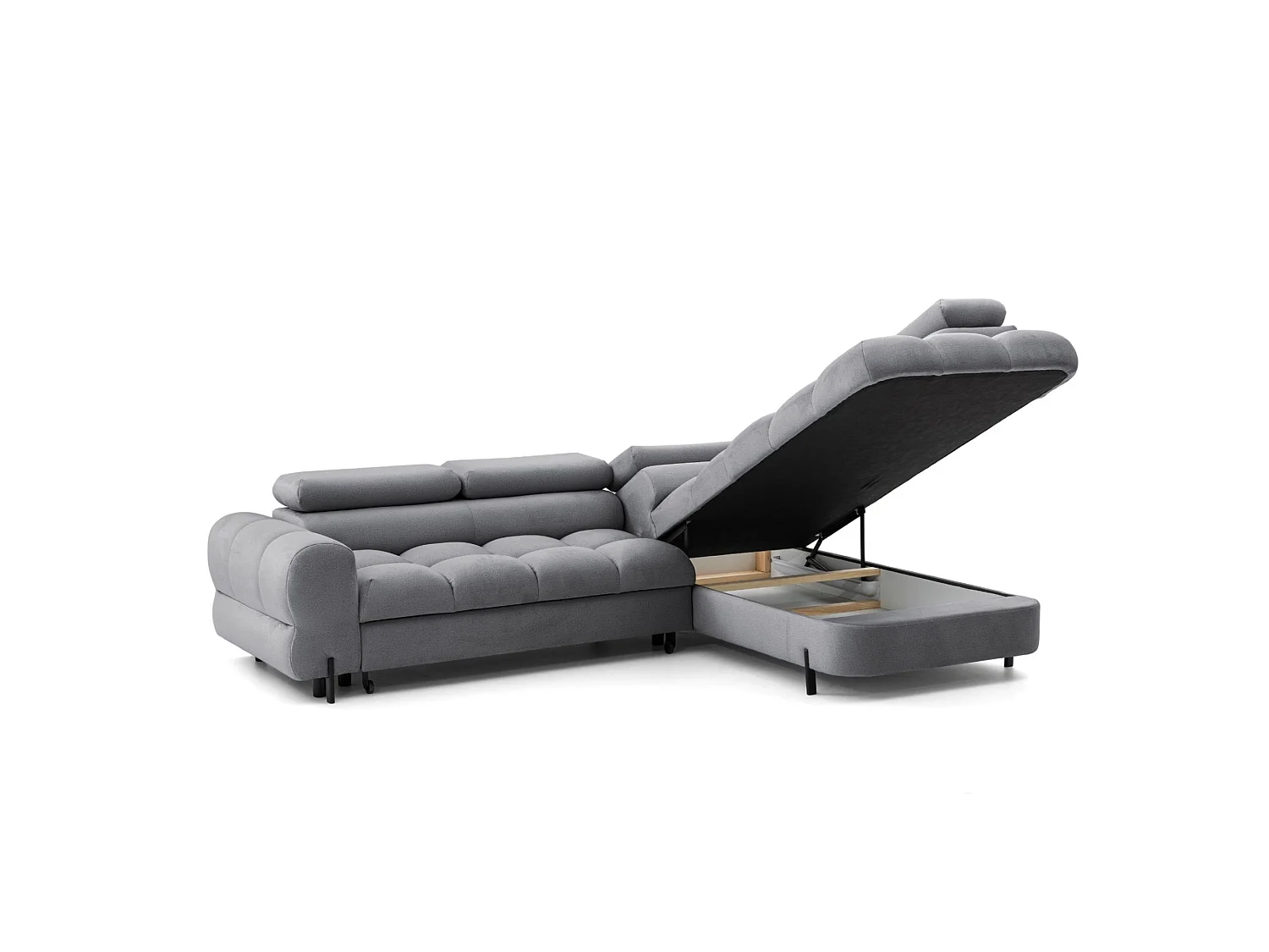 Canapé d'angle BOWL L Droite avec fonction couchage 125x195 Velours Gris foncé