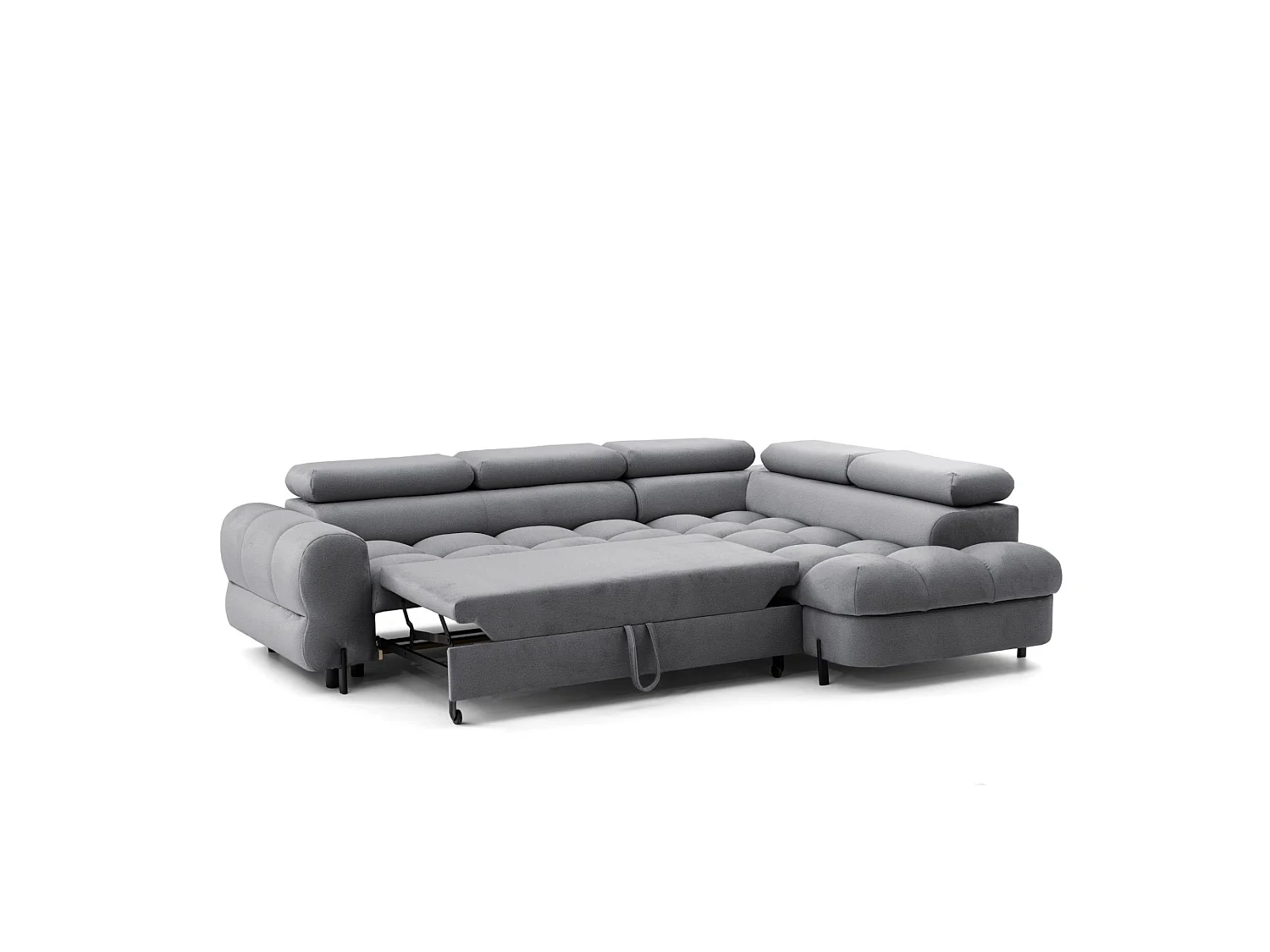 Canapé d'angle BOWL L Droite avec fonction couchage 125x195 Velours Gris foncé