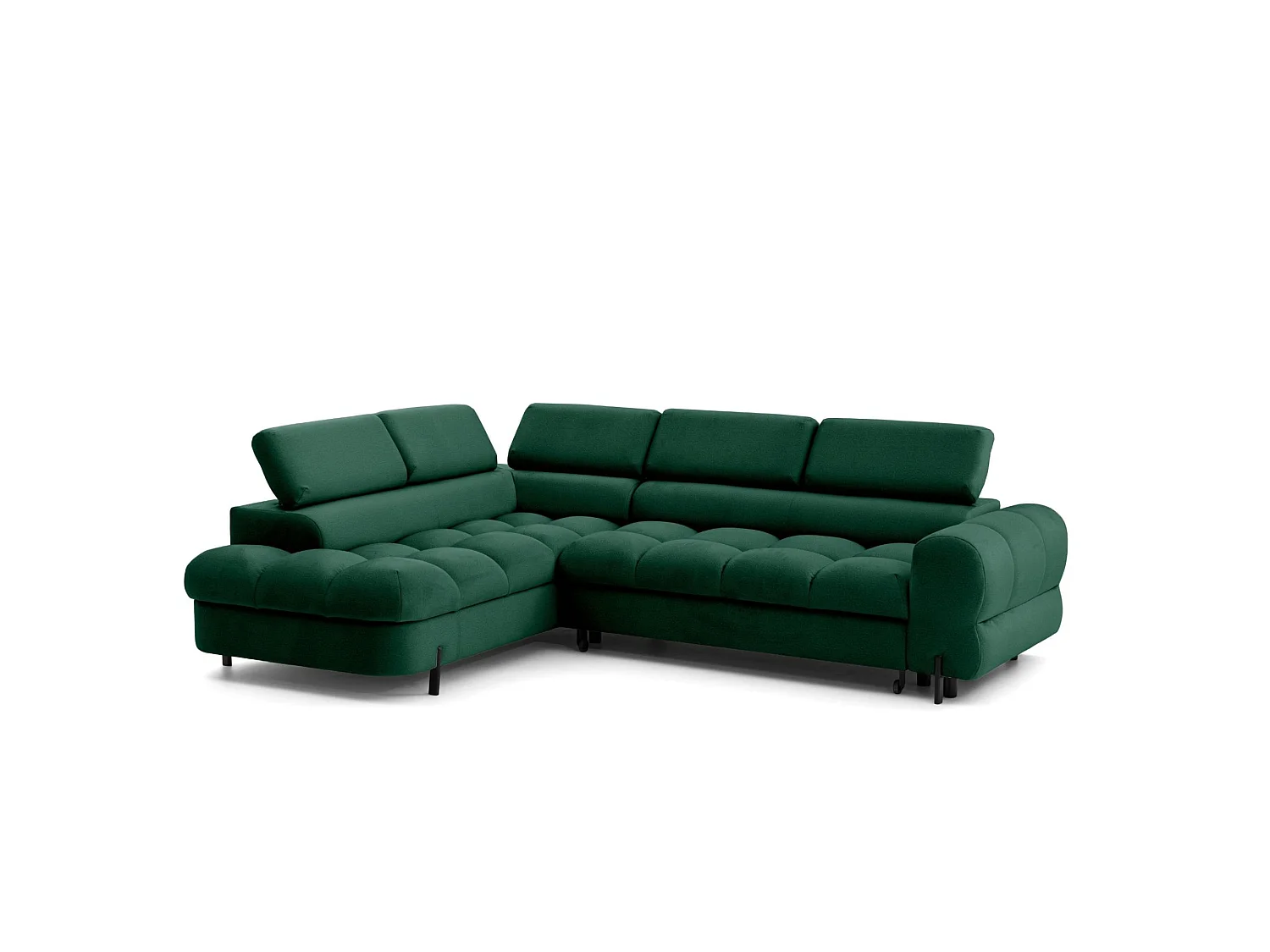 Canapé d'angle BOWL L Gauche avec fonction couchage 125x195 Velours Vert