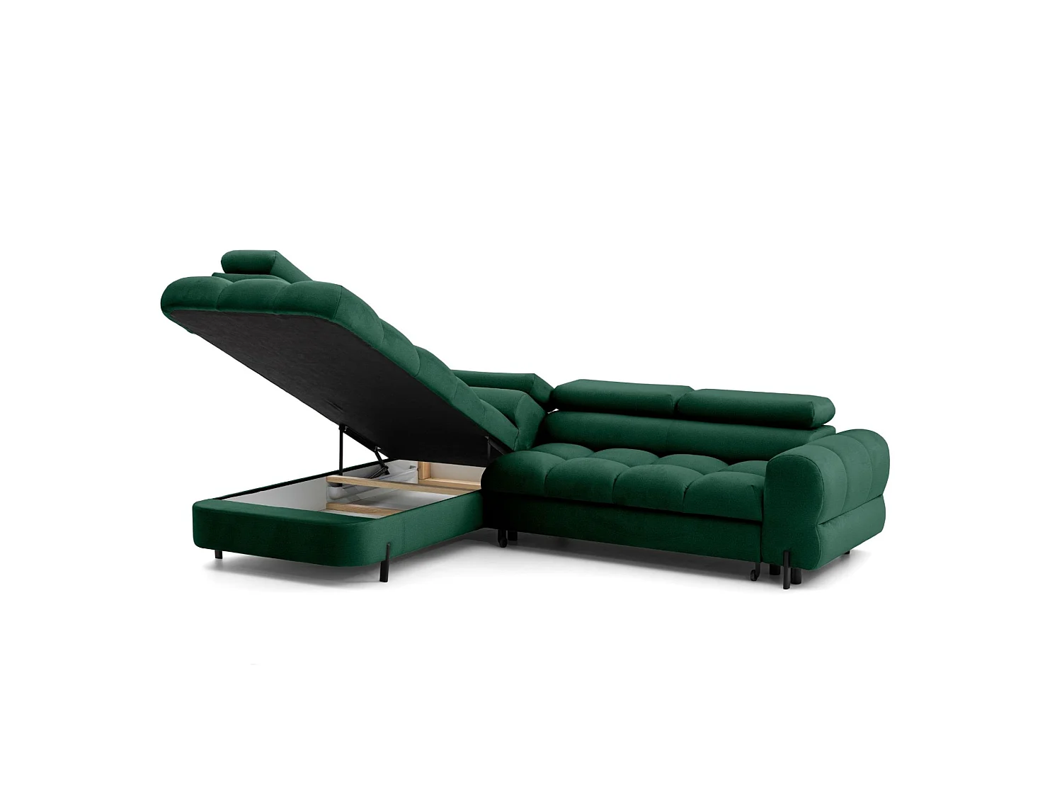 Canapé d'angle BOWL L Gauche avec fonction couchage 125x195 Velours Vert