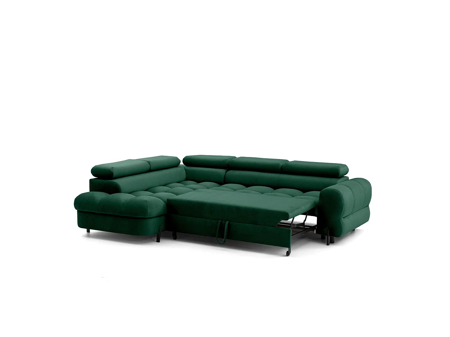 Canapé d'angle BOWL L Gauche avec fonction couchage 125x195 Velours Vert