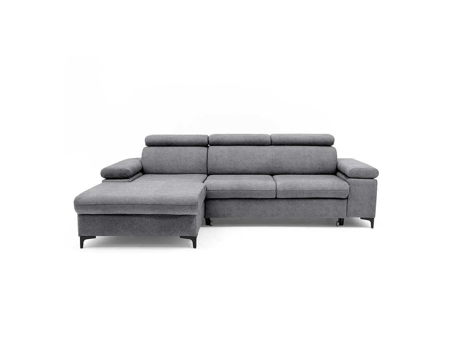 Canapé d’angle MAVIC L gauche avec fonction couchage en velours 126 x 200 cm gris