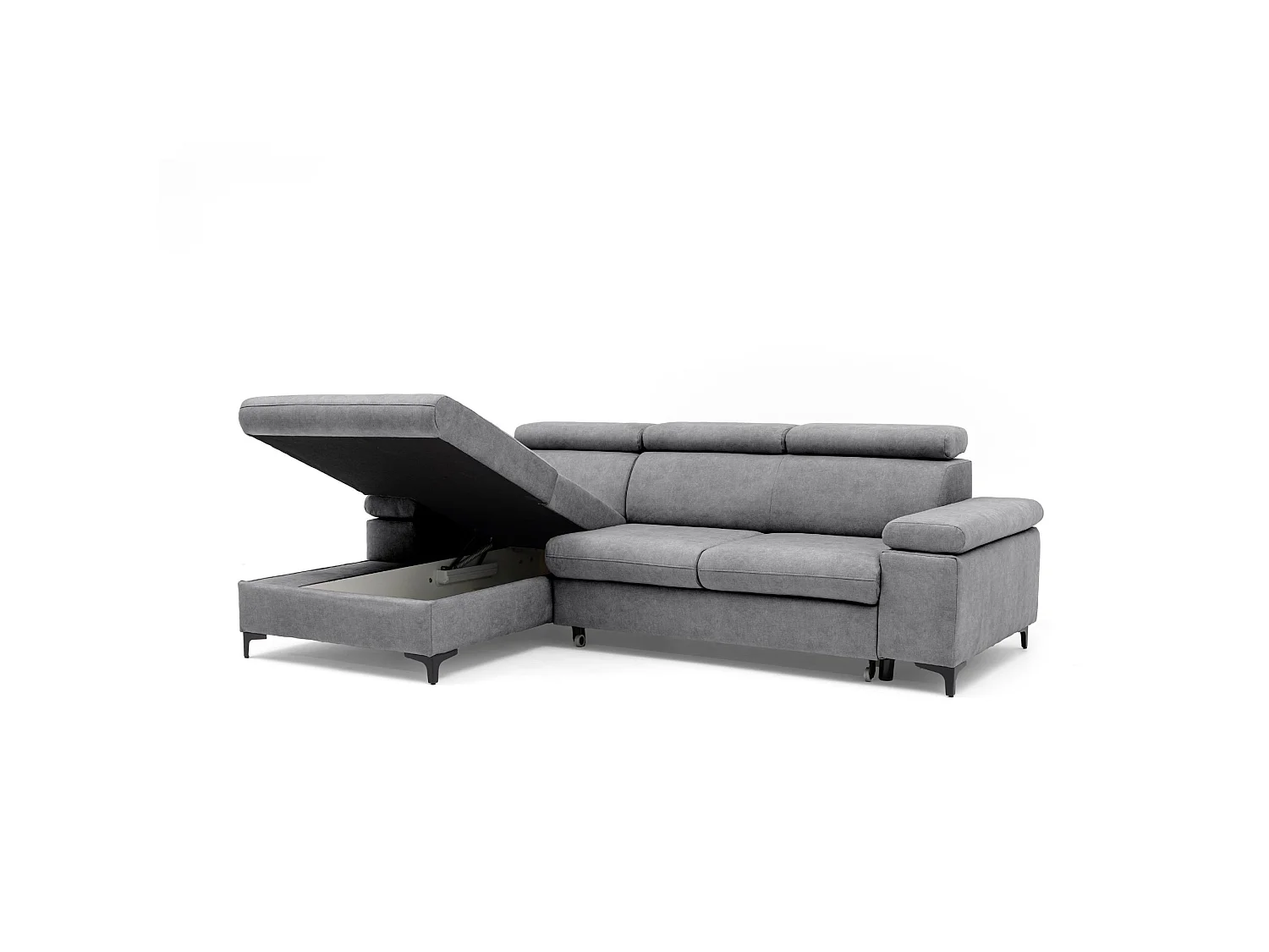 Canapé d’angle MAVIC L gauche avec fonction couchage en velours 126 x 200 cm gris