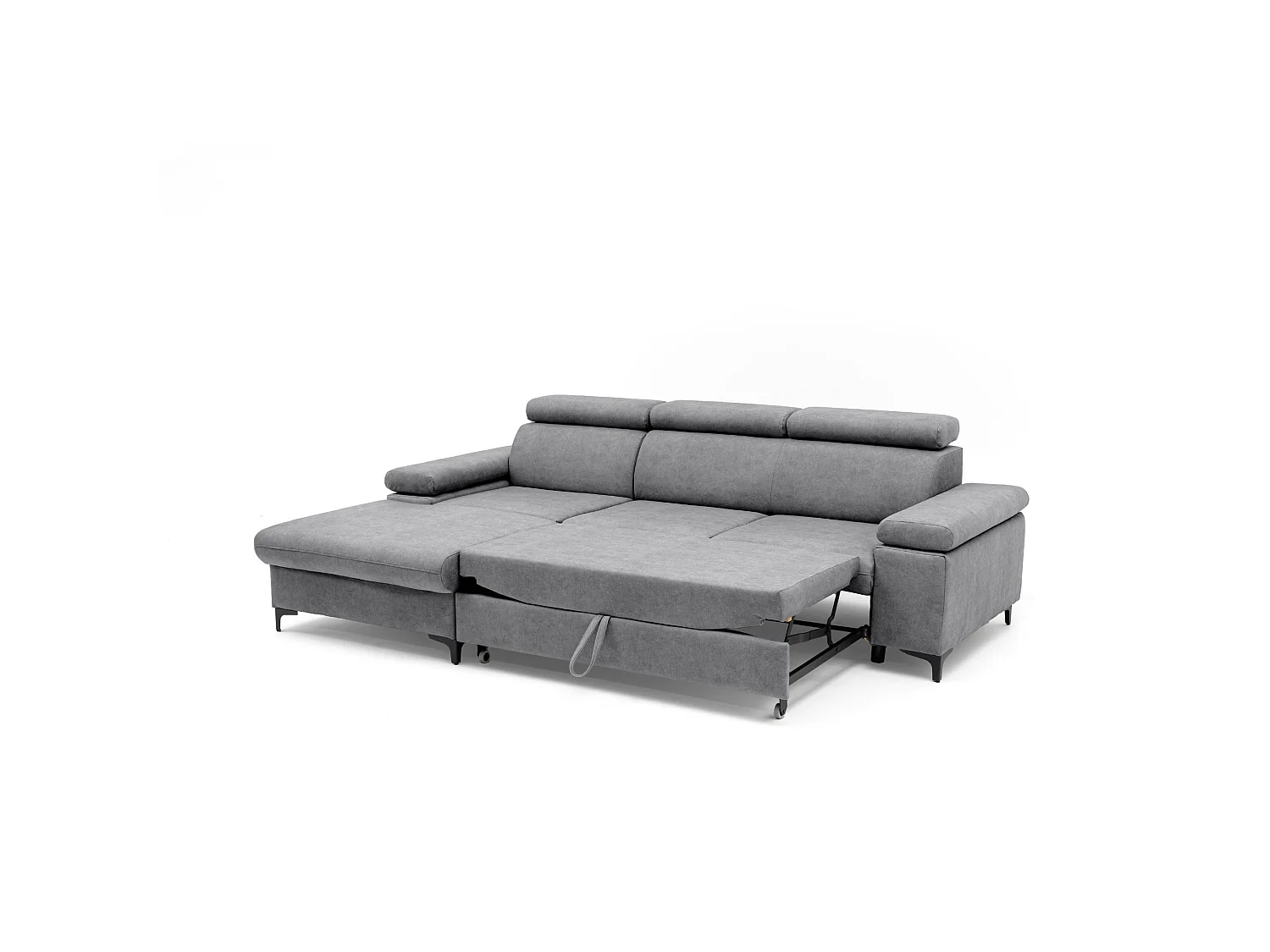 Canapé d’angle MAVIC L gauche avec fonction couchage en velours 126 x 200 cm gris