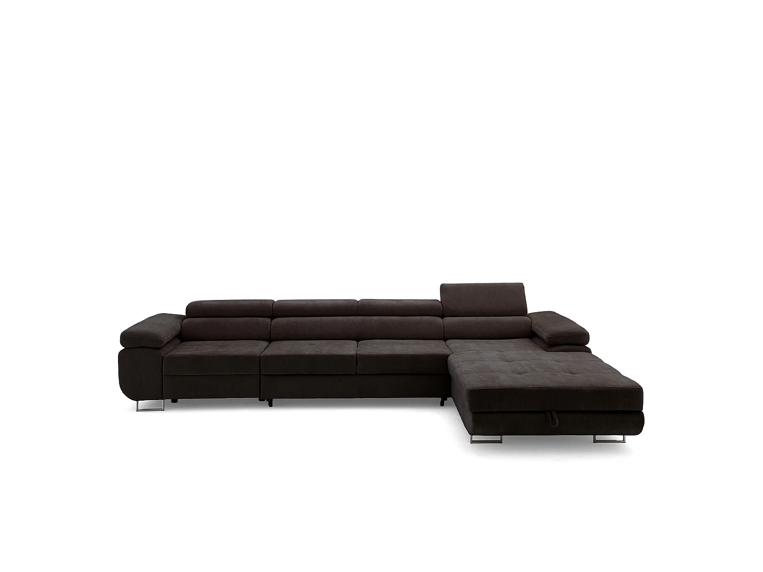 Canapé d'angle ALONZO MAXI Droite avec fonction couchage 125x195 Chenille Marron foncé