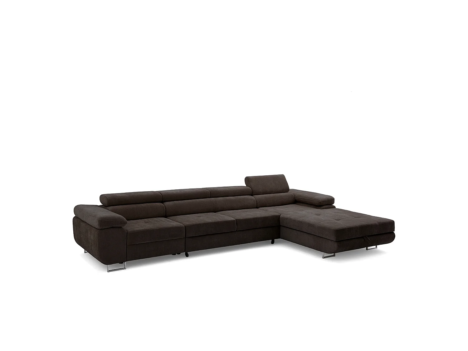 Canapé d'angle ALONZO MAXI Droite avec fonction couchage 125x195 Chenille Marron foncé