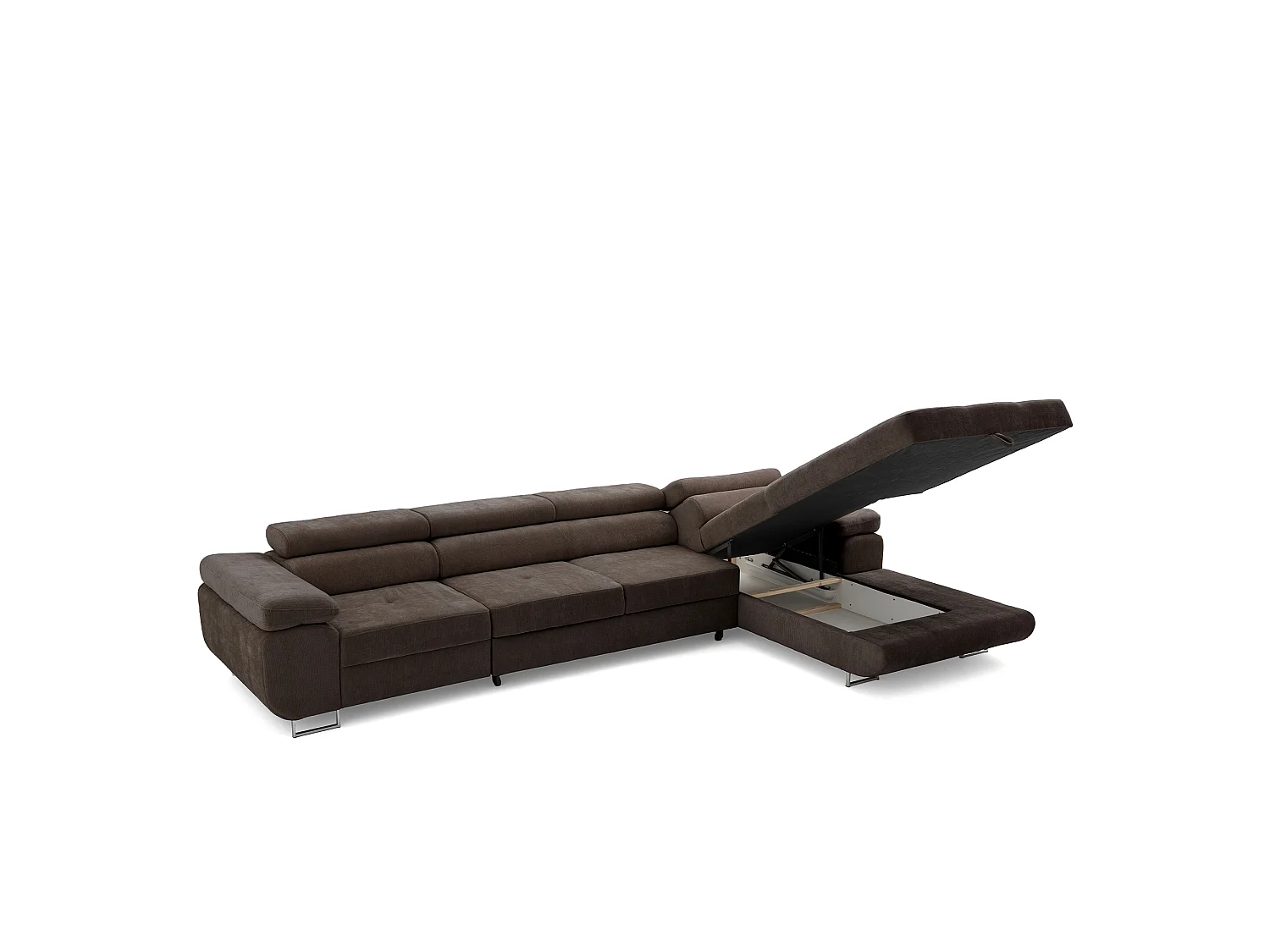 Canapé d'angle ALONZO MAXI Droite avec fonction couchage 125x195 Chenille Marron foncé