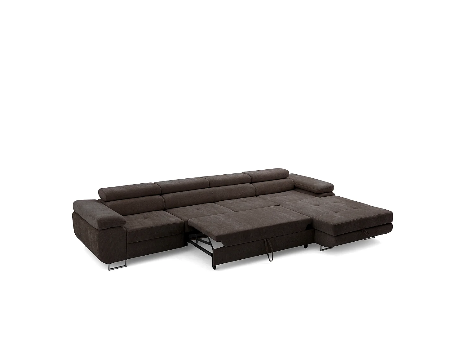 Canapé d'angle ALONZO MAXI Droite avec fonction couchage 125x195 Chenille Marron foncé