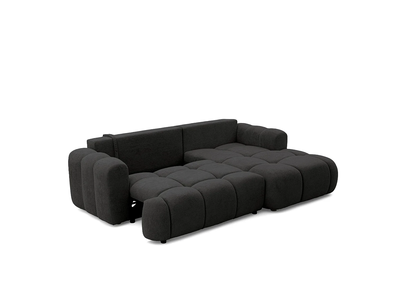 CALM L hoekbank rechts met slaapfunctie 140 × 215 cm in zwart stof