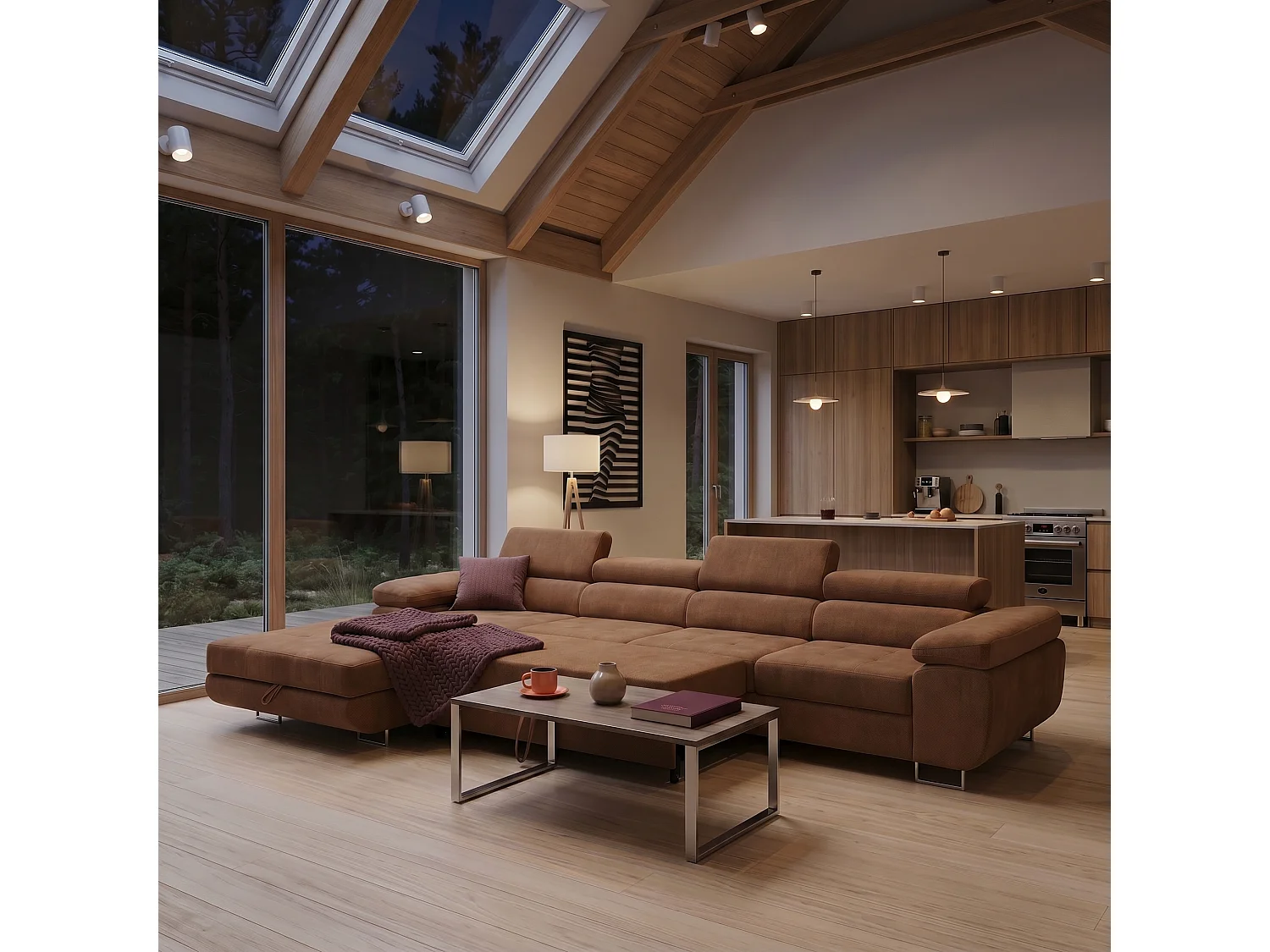 Canapé d'angle ALONZO MAXI Gauche avec fonction couchage 125x195 Chenille Marron