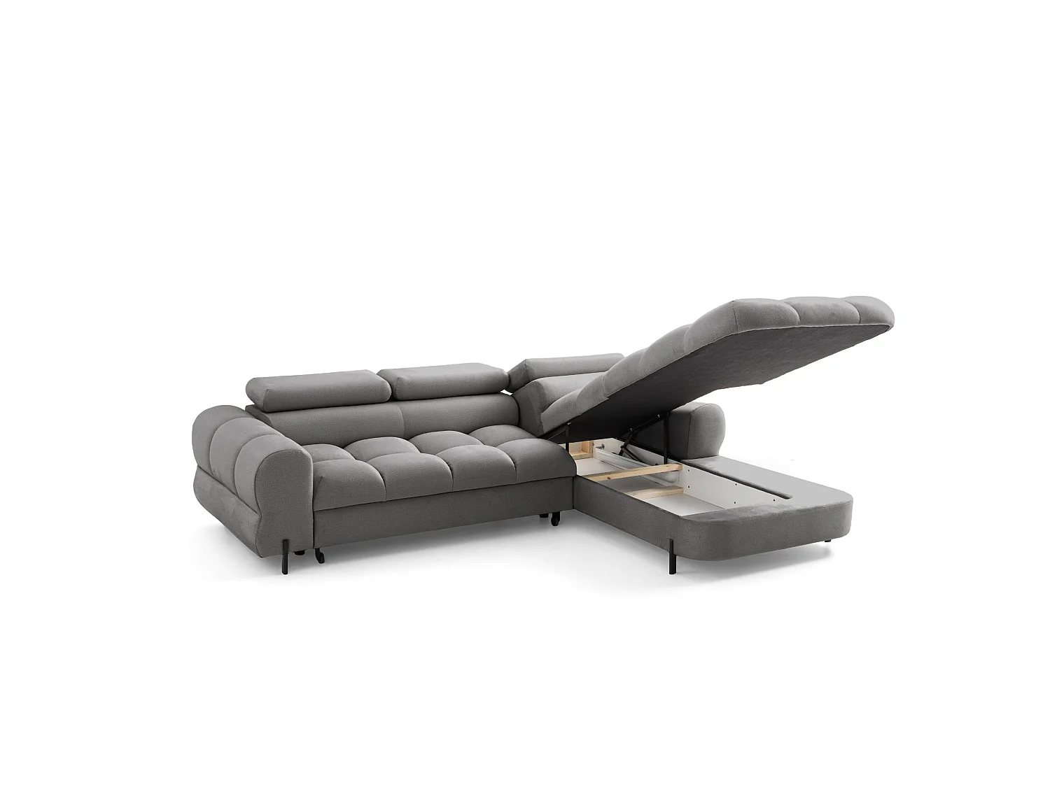 Canapé d’angle UFFO L droite convertible 260 × 195 cm en velours gris clair