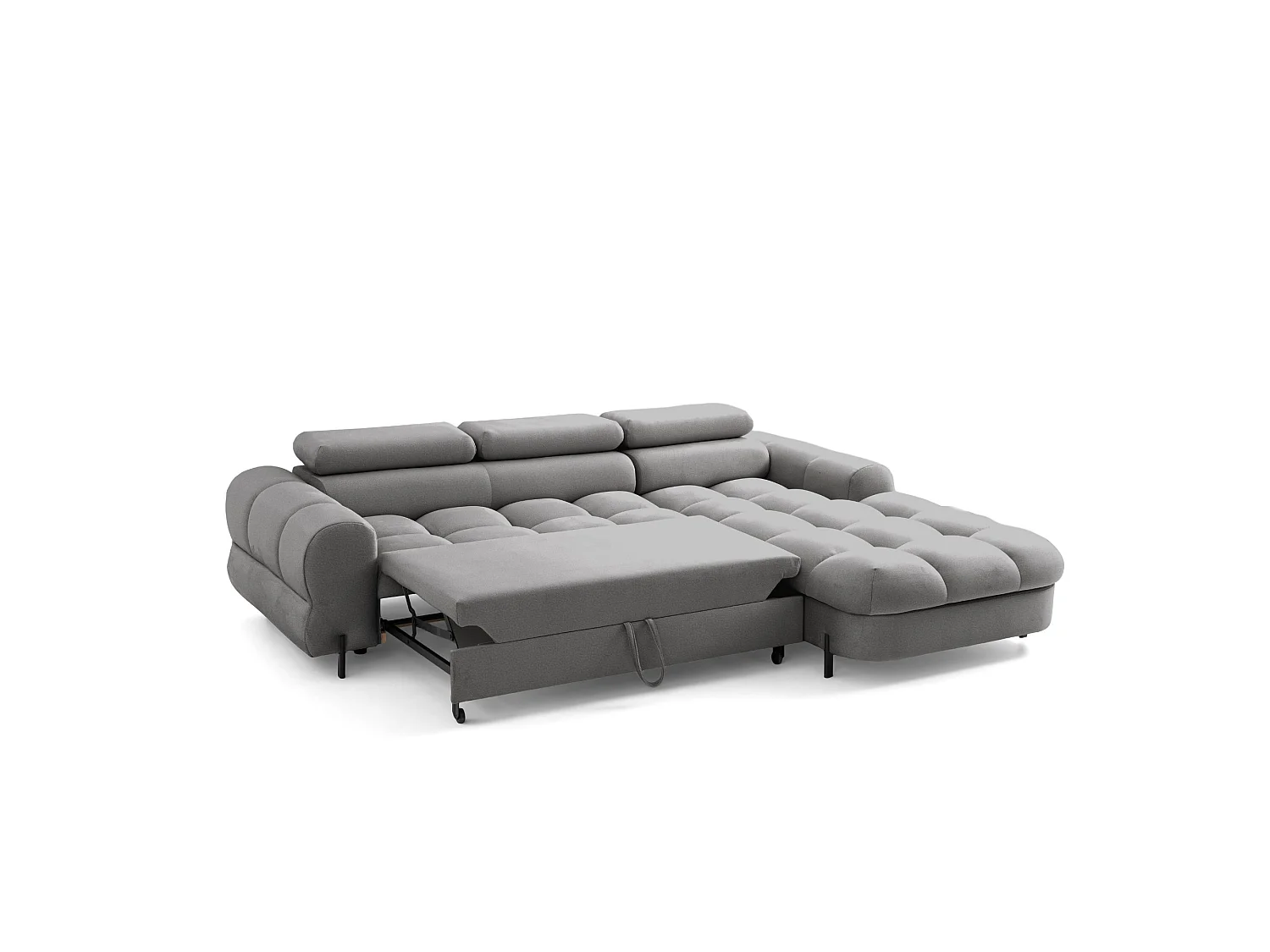 Canapé d’angle UFFO L droite convertible 260 × 195 cm en velours gris clair
