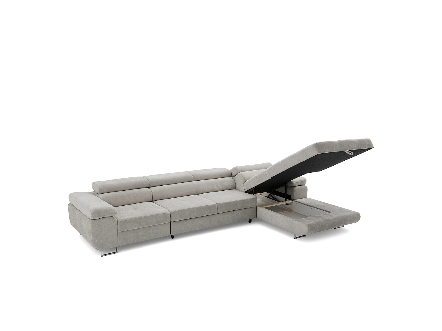 Canapé d'angle ALONZO MAXI Droite avec fonction couchage 128x210 Chenille Gris