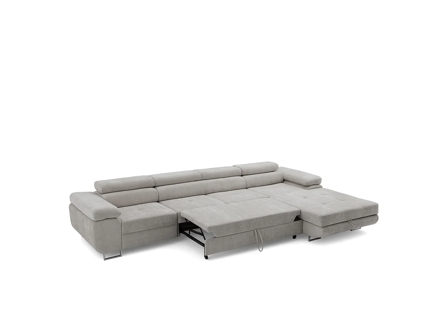 Canapé d'angle ALONZO MAXI Droite avec fonction couchage 128x210 Chenille Gris