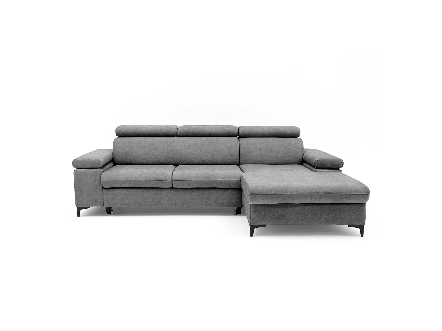 Canapé d’angle MAVIC L droite avec fonction couchage en velours 126 x 200 cm gris