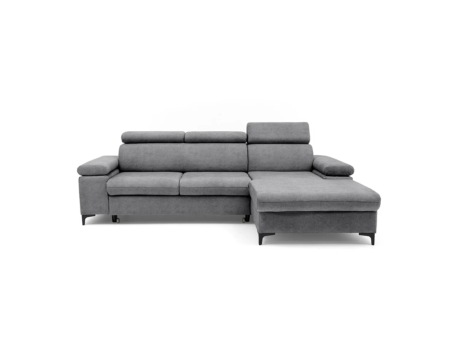 Canapé d’angle MAVIC L droite avec fonction couchage en velours 126 x 200 cm gris