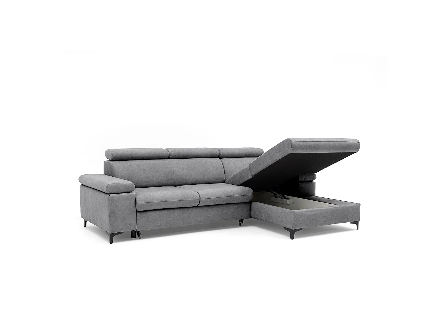 Canapé d’angle MAVIC L droite avec fonction couchage en velours 126 x 200 cm gris