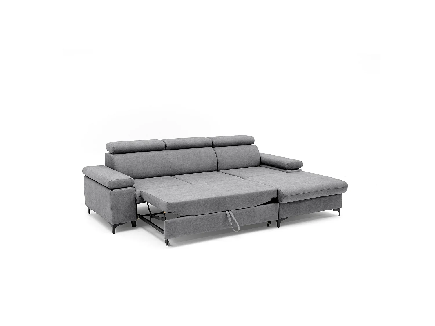 Canapé d’angle MAVIC L droite avec fonction couchage en velours 126 x 200 cm gris
