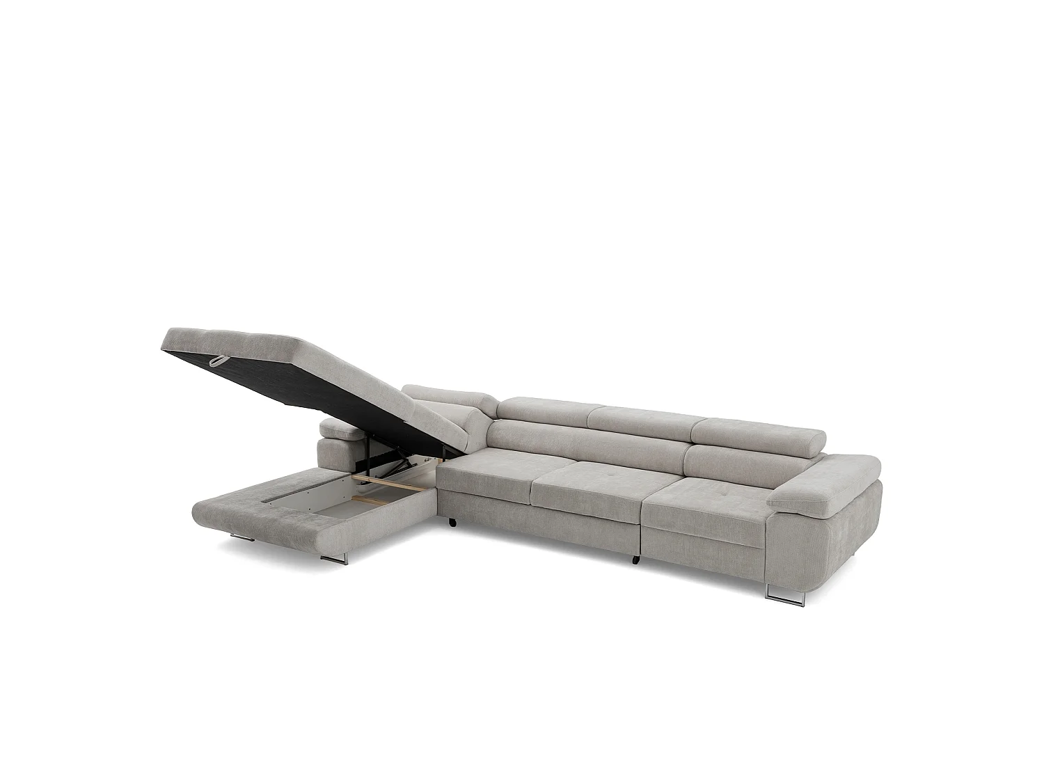 Canapé d'angle ALONZO MAXI Gauche avec fonction couchage 128x210 Chenille Gris