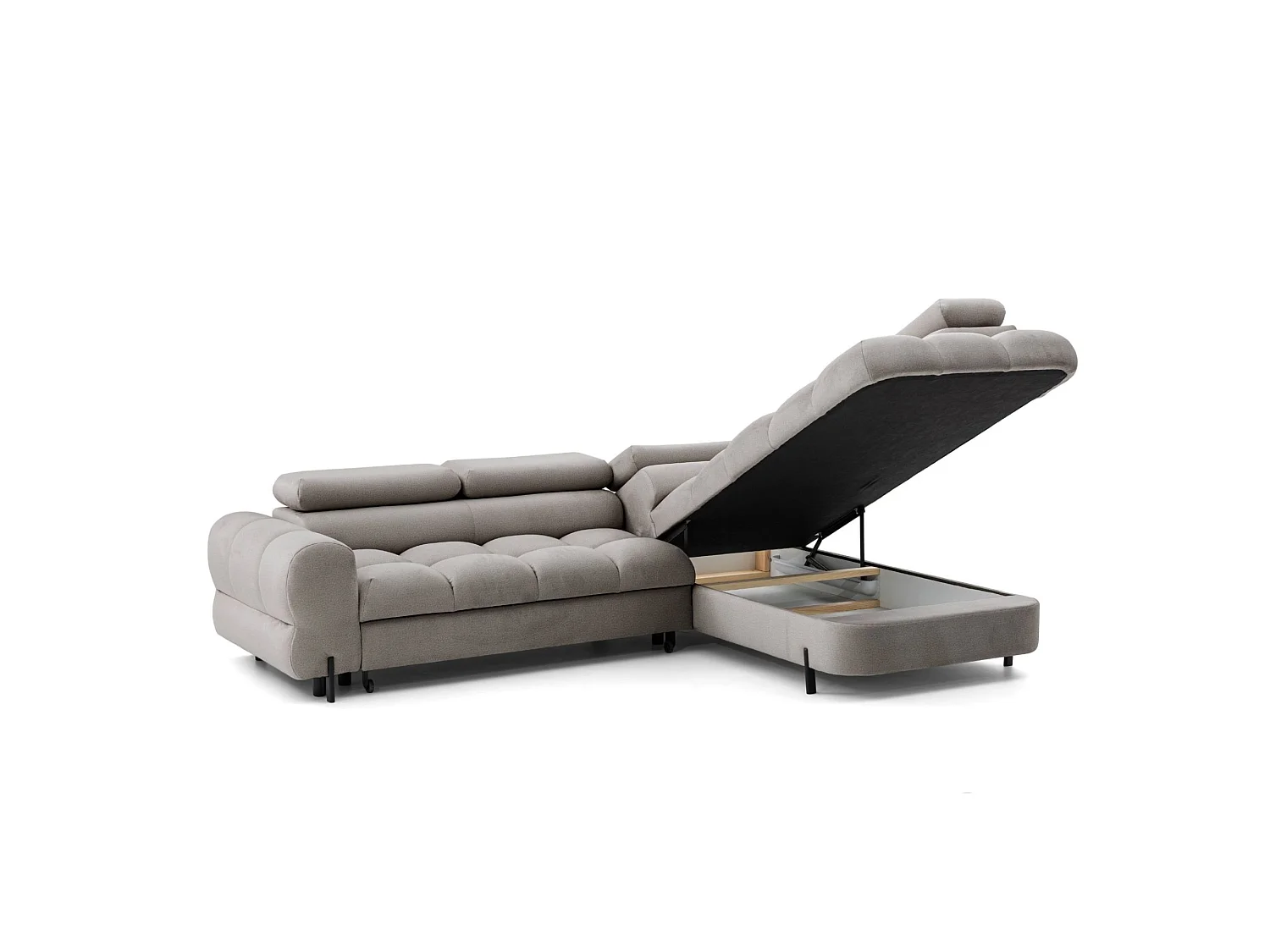 Canapé d'angle BOWL L Droite avec fonction couchage 125x195 Velours Beige