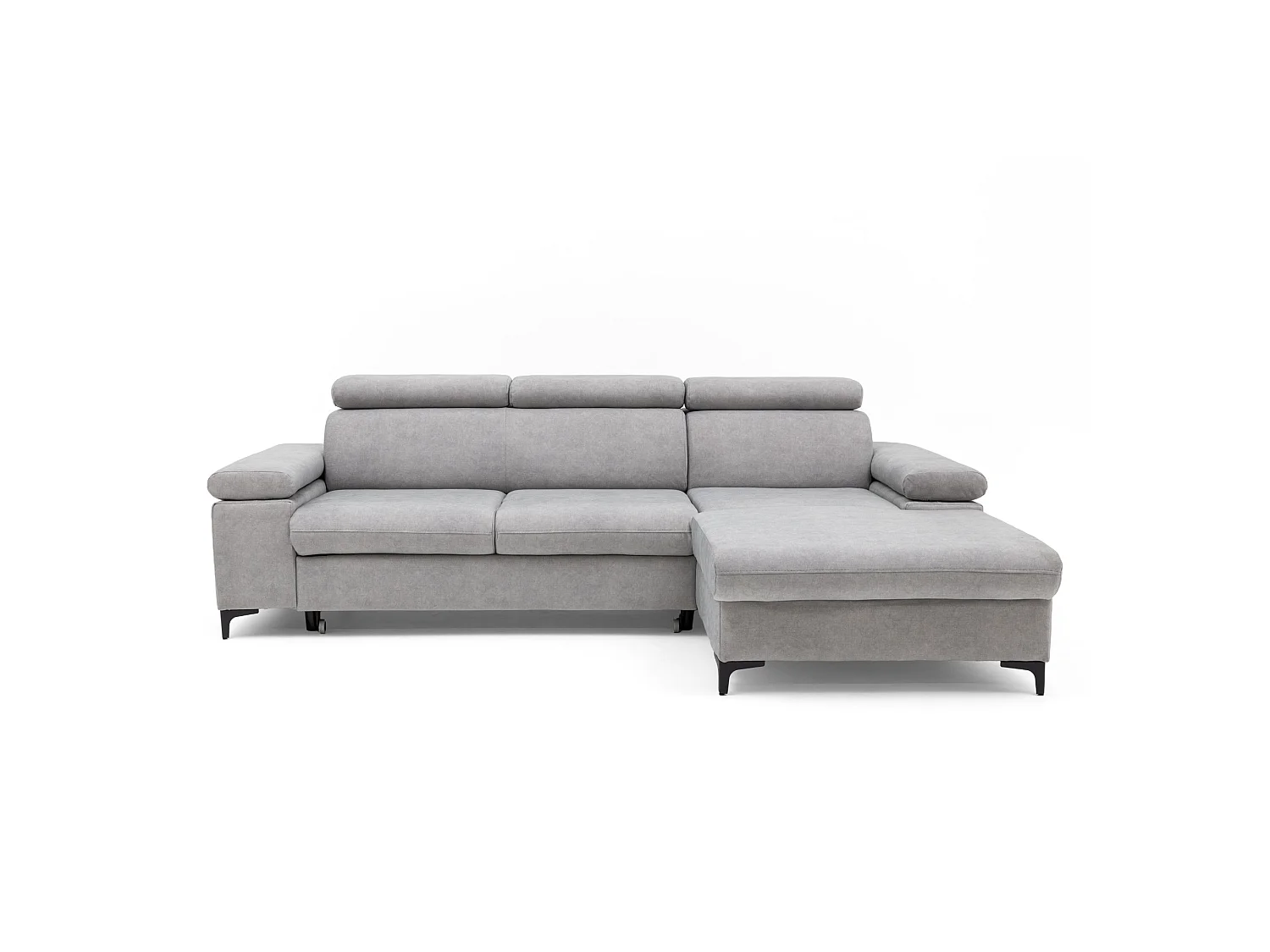 Canapé d’angle MAVIC L droite avec fonction couchage en velours 126 x 200 cm gris clair