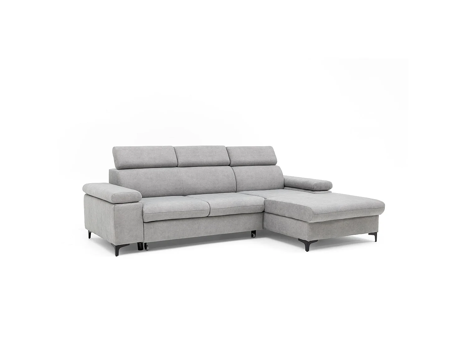 Canapé d’angle MAVIC L droite avec fonction couchage en velours 126 x 200 cm gris clair