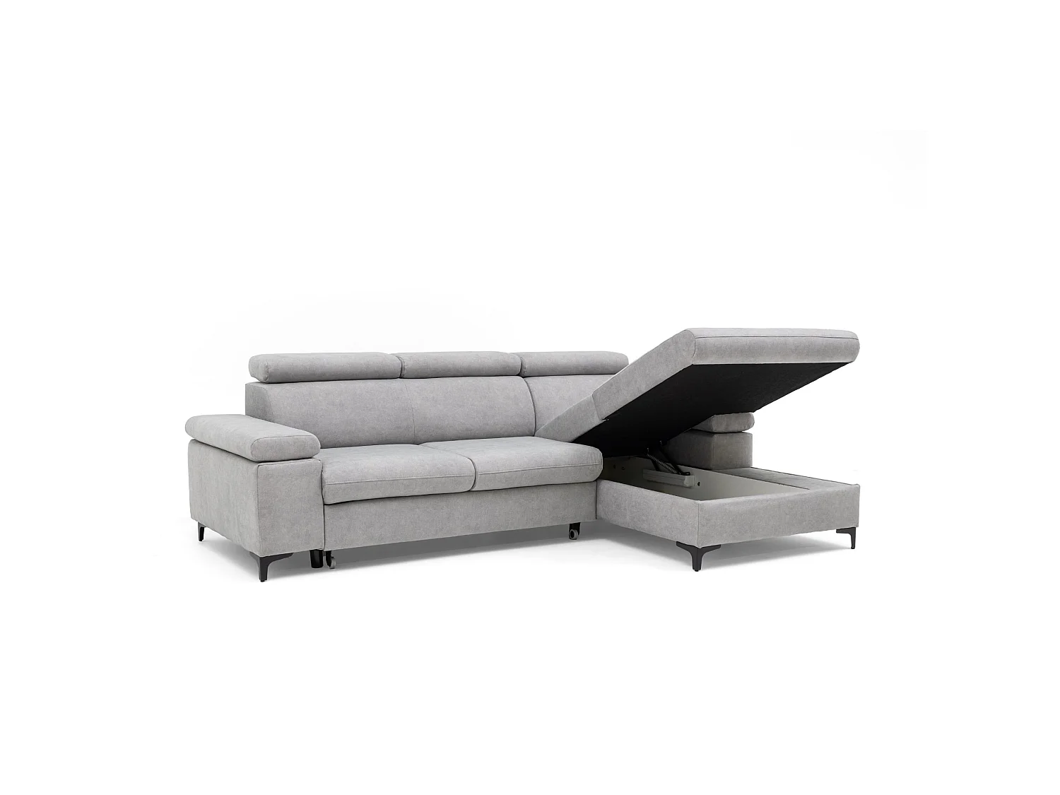 Canapé d’angle MAVIC L droite avec fonction couchage en velours 126 x 200 cm gris clair
