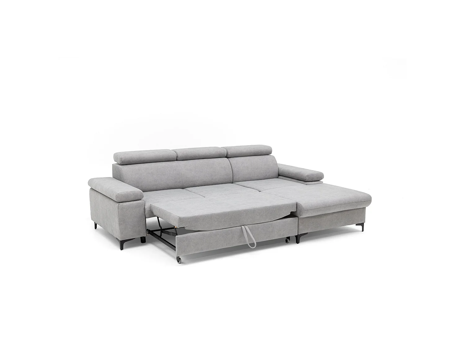 Canapé d’angle MAVIC L droite avec fonction couchage en velours 126 x 200 cm gris clair
