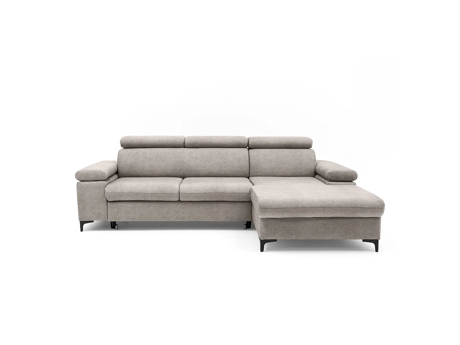 Canapé d’angle MAVIC L droite avec fonction couchage en velours 126 x 200 cm creme