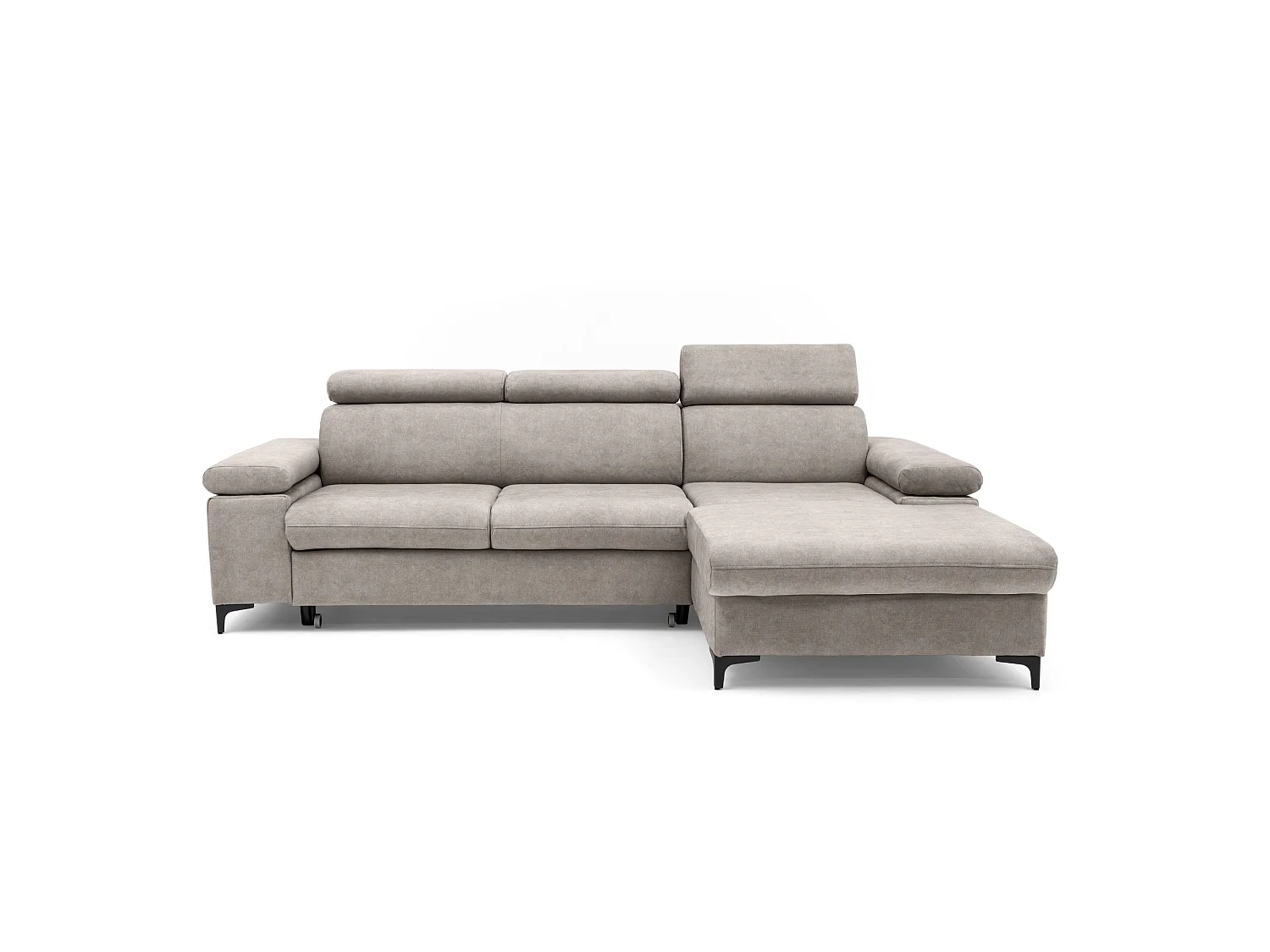 Canapé d’angle MAVIC L droite avec fonction couchage en velours 126 x 200 cm creme